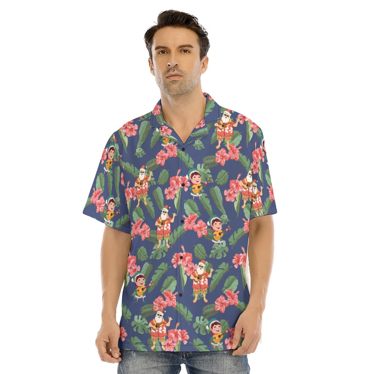 Men’s Tropical Musical Santa Claus Hawaiian Shirt (1)