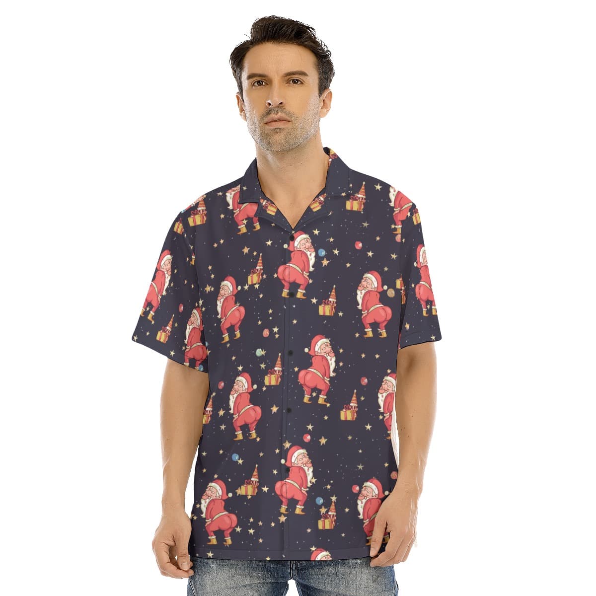 Men’s Wrecking Santa Black Hawaiian Shirt (1)