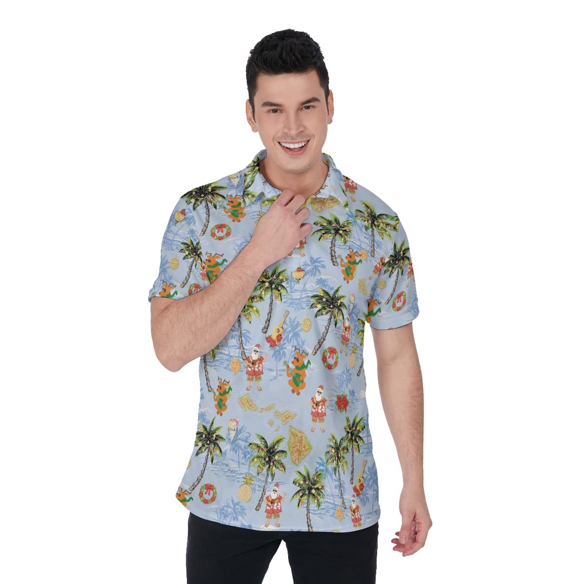 Merry Summer Christmas Polo Hawaiian Shirt For Men (1)