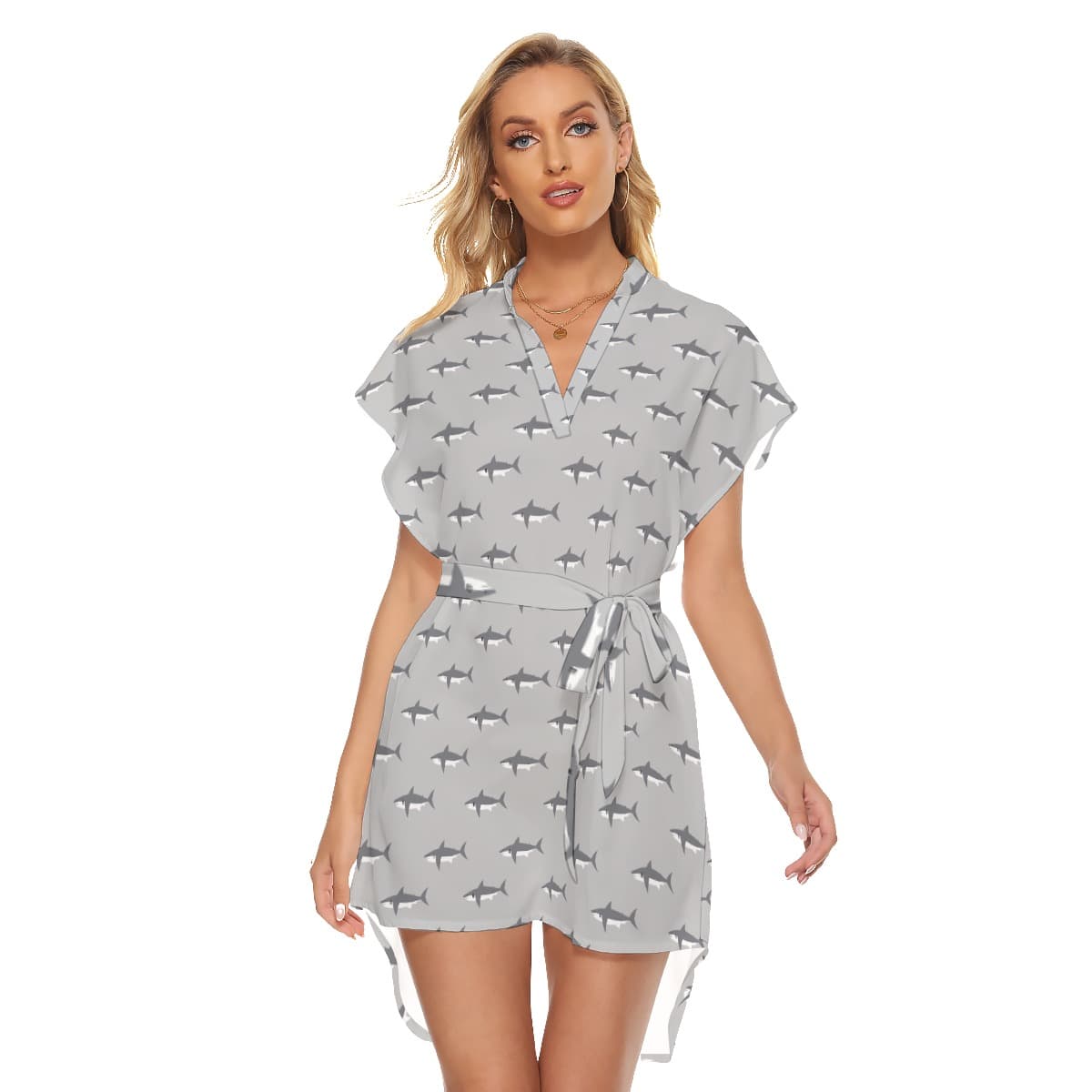 Mommy Shark Gray Hawaiian Dress With Tie (1)