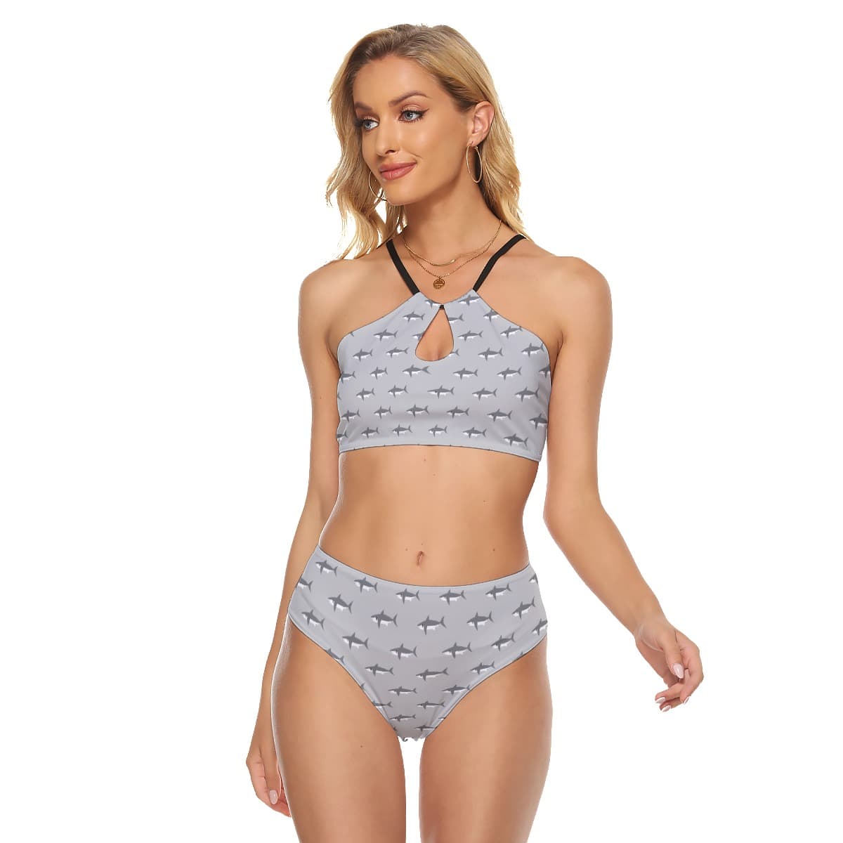 Mommy Shark Gray Hawaiian Two-piece Swimsuit For Women (1)