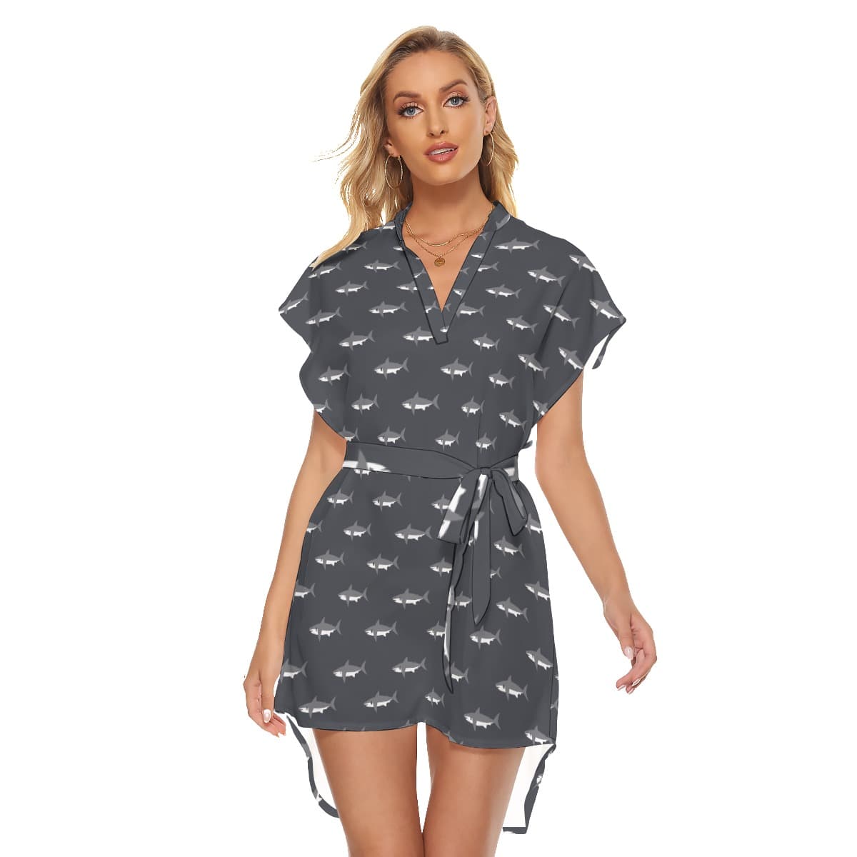 Mommy Shark Hawaiian Dress With Tie (1)