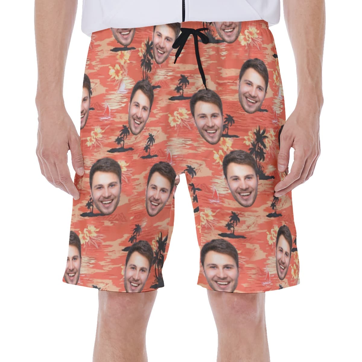 Orange Beach Hawaiian Men's Shorts With Multi Faces (1)
