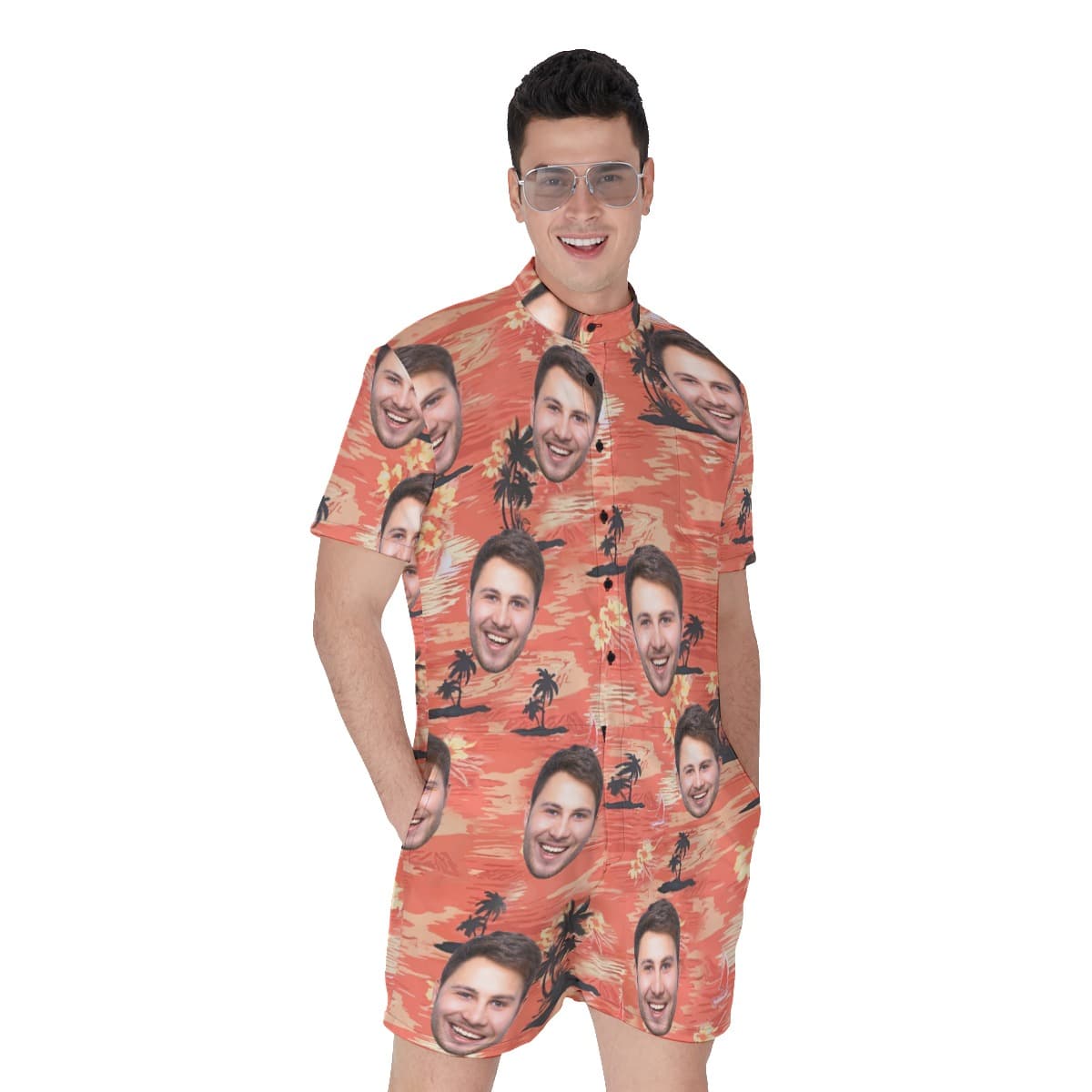 Orange Beach Hawaiian Romper With Custom Face (1)
