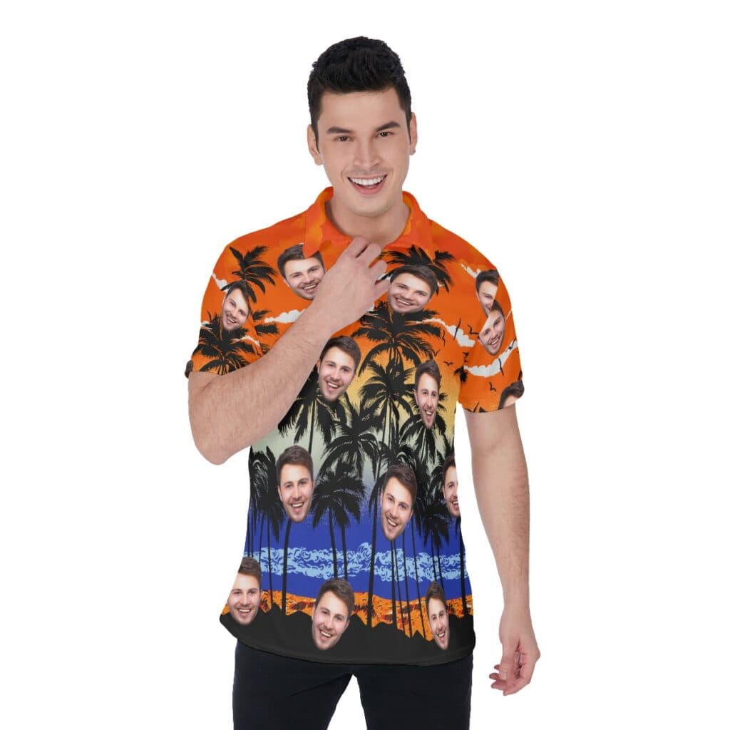 Orange Men's Polo Shirt With Custom Face (1)