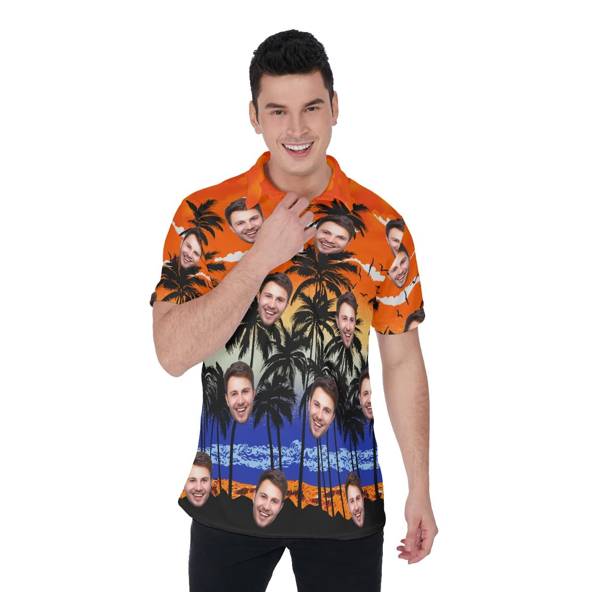 Orange Men's Polo Shirt With Custom Face (1)
