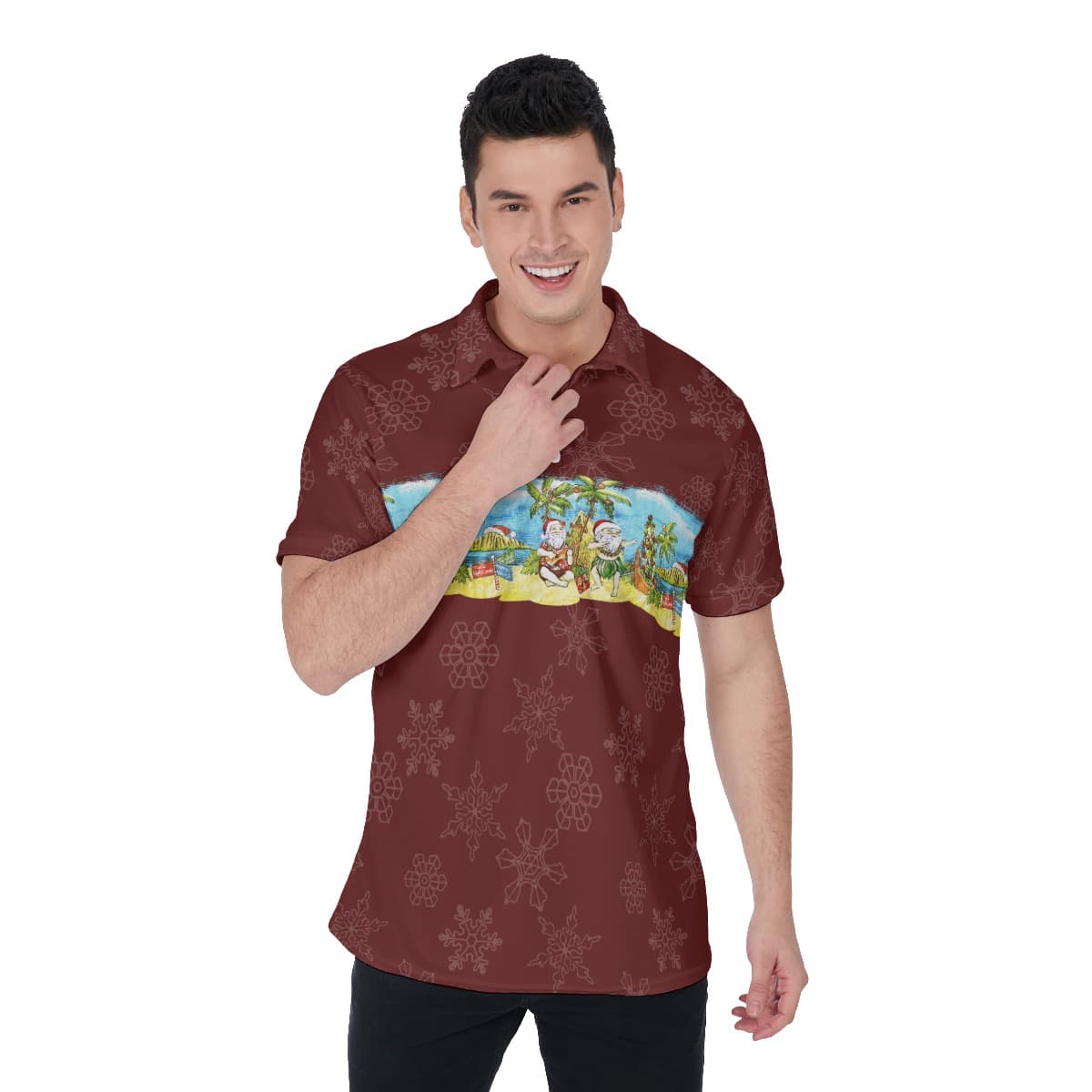 Pacific Santa Claus Red Hawaiian Polo Shirt For Men (1)