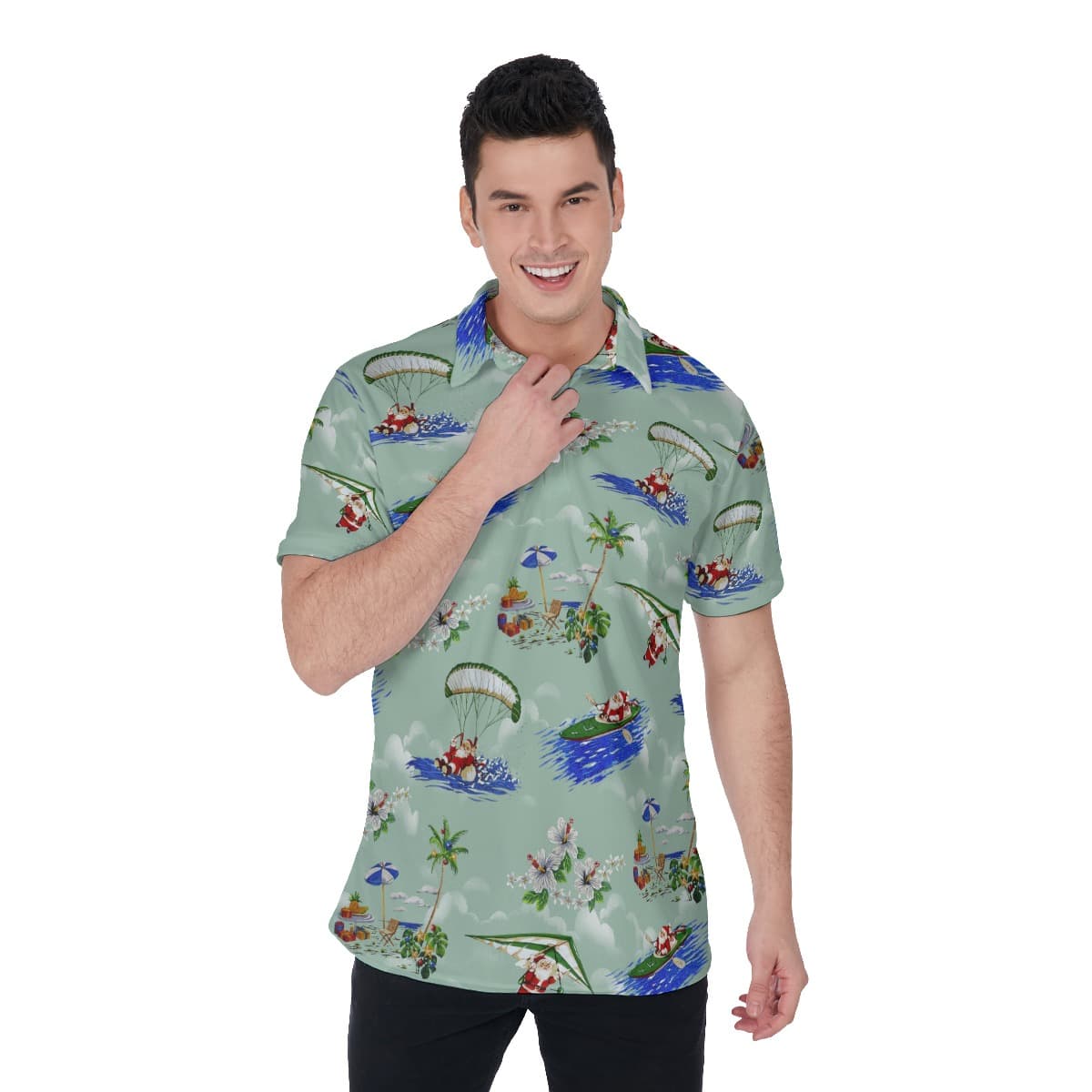 Pacific Santa Tropical Hawaiian Polo Shirt For Men (1)