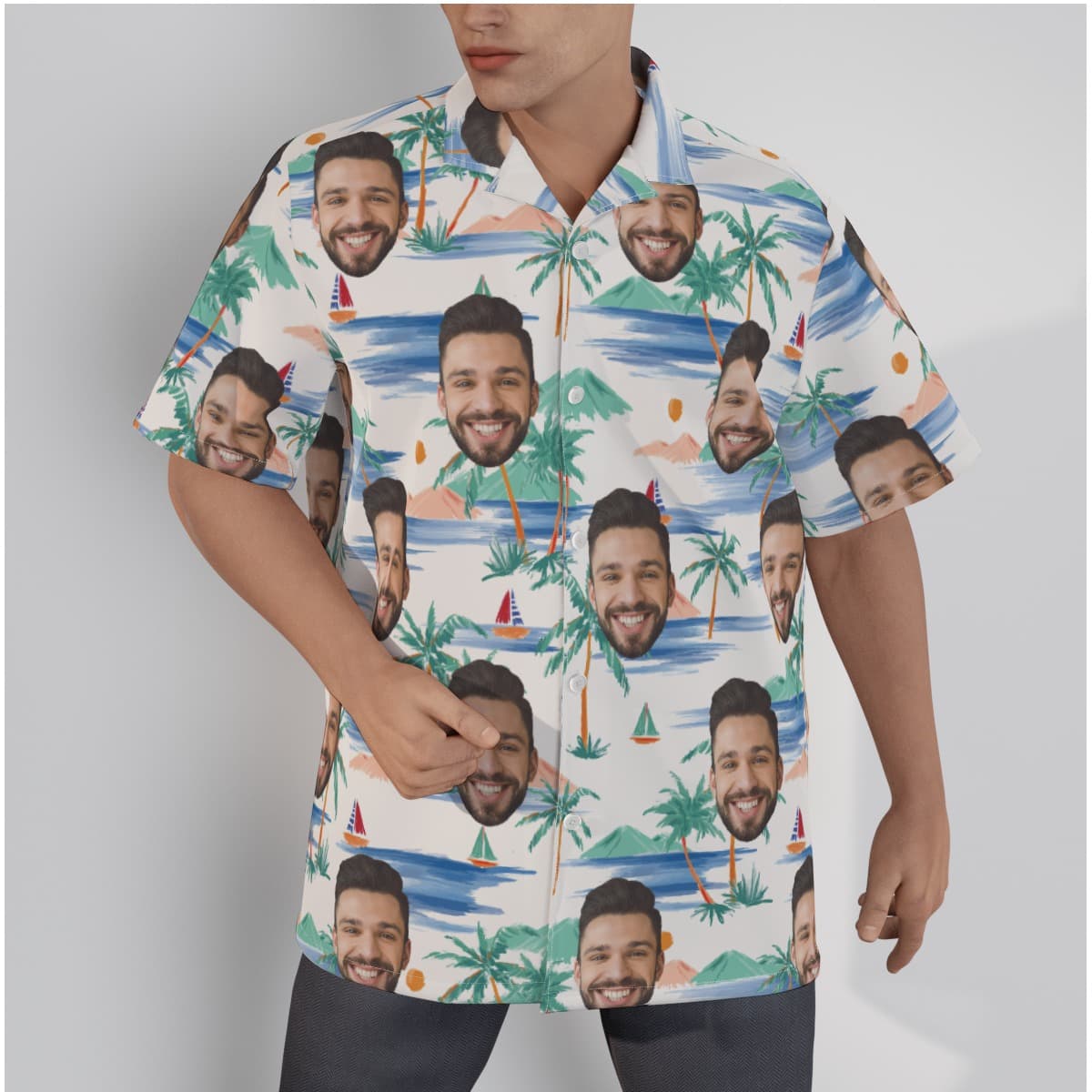 Palm Tree Beach Hawaiian Shirt With Custom Face (1)