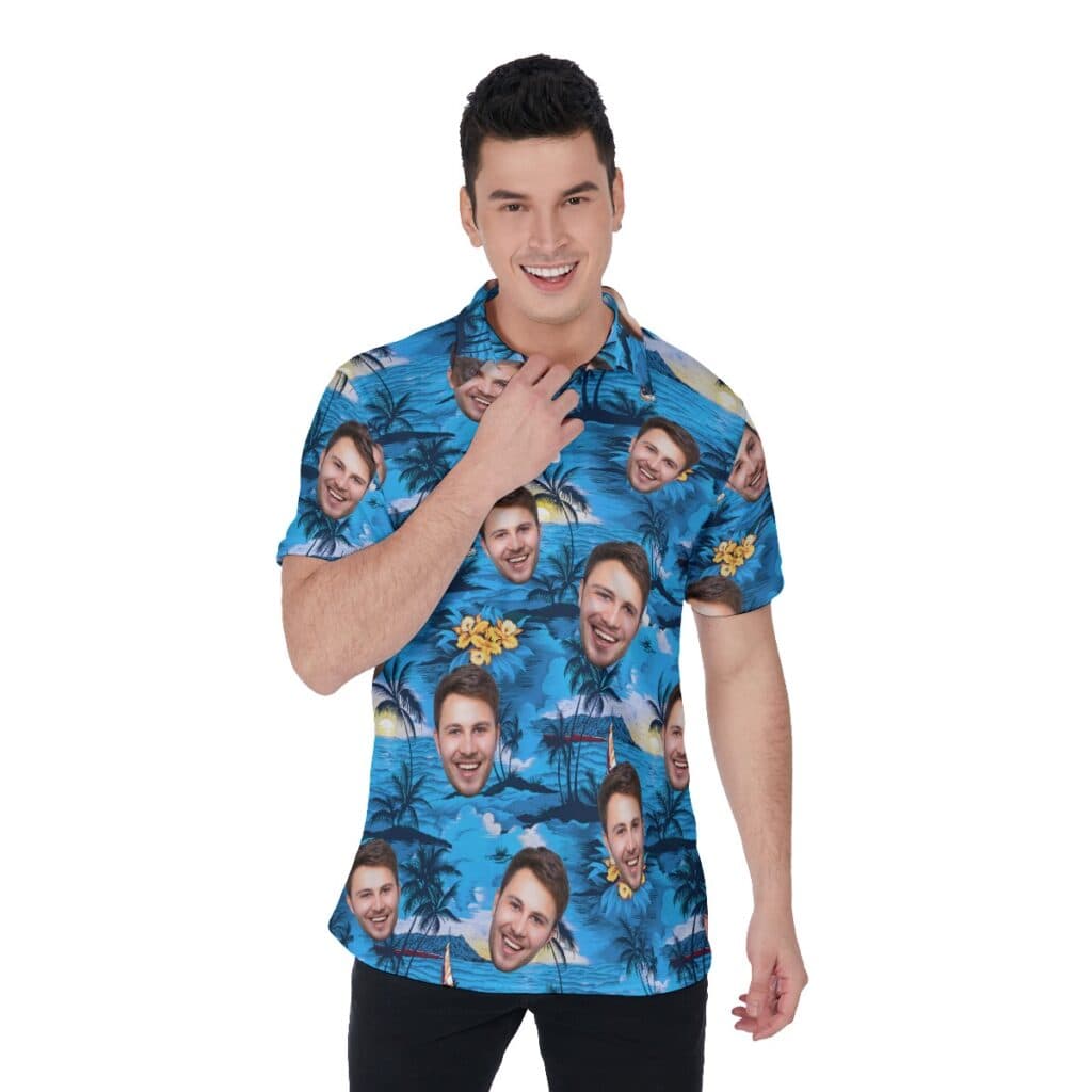 Palm Tree Beach Men's Polo Shirt With Custom Face (1)