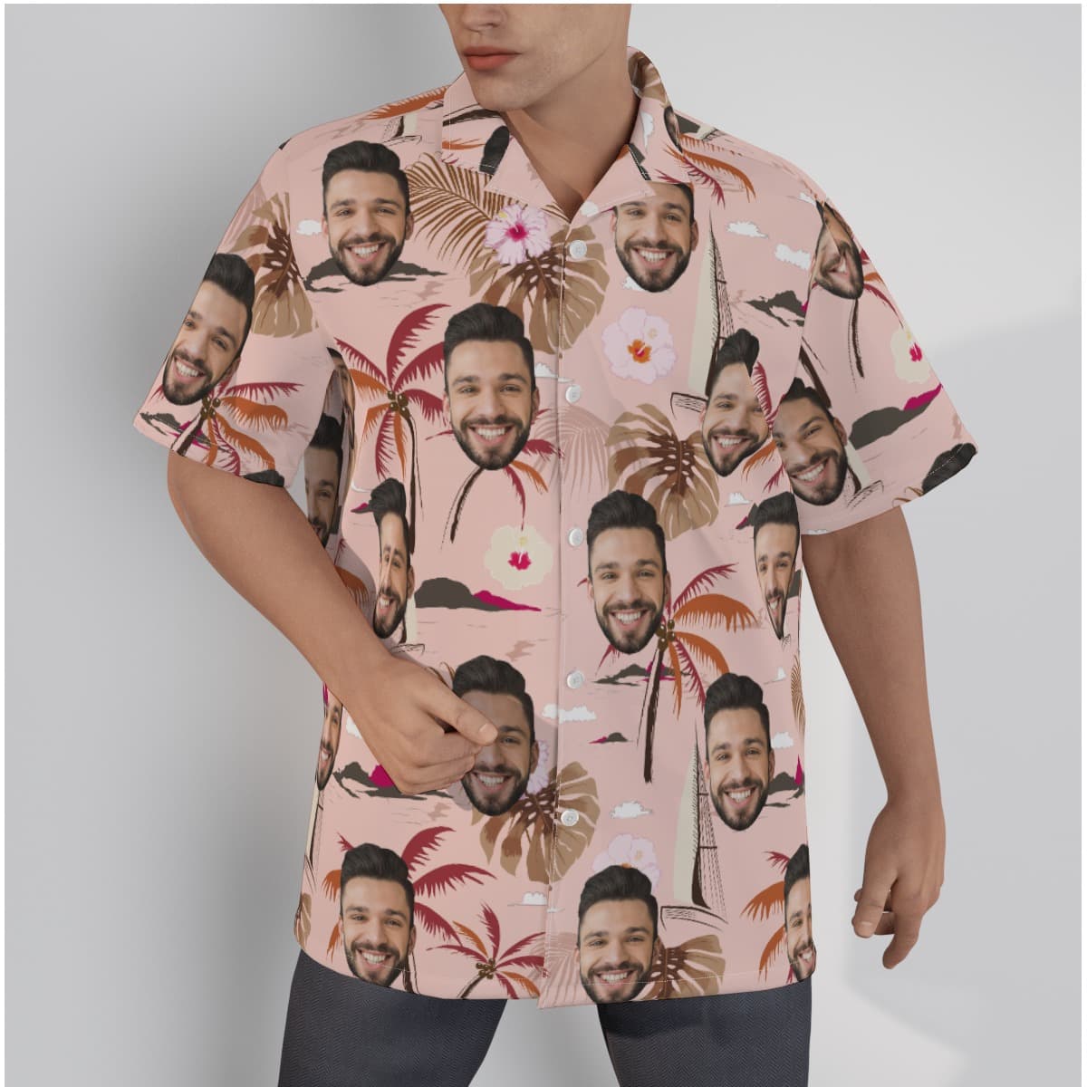 Palm Tree Beach Themed Hawaiian Shirt With Custom Face (1)
