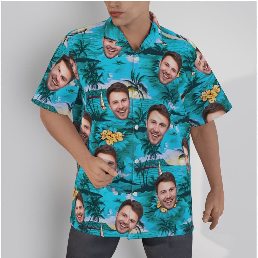 Palm Tree Beach Themed Hawaiian Shirt With Multi Face (1)