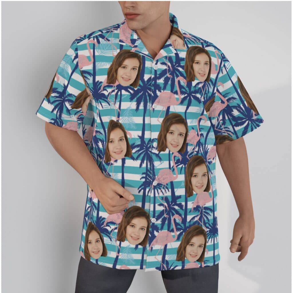 Palm Tree Flamingo Hawaiian Shirt With Custom Face (1)