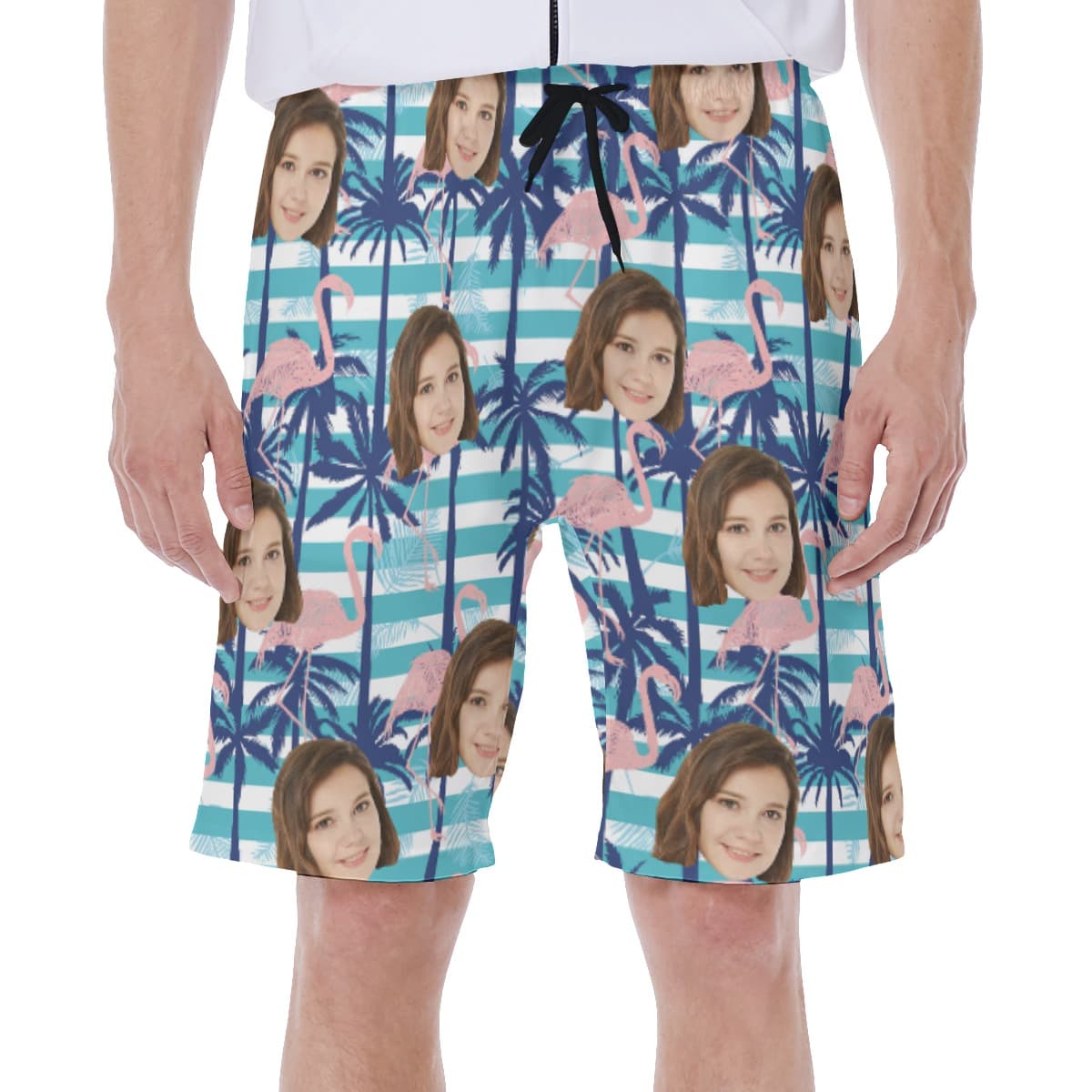 Palm Tree Flamingo Men's Hawaiian Swim Trunks With Custom Face (1)