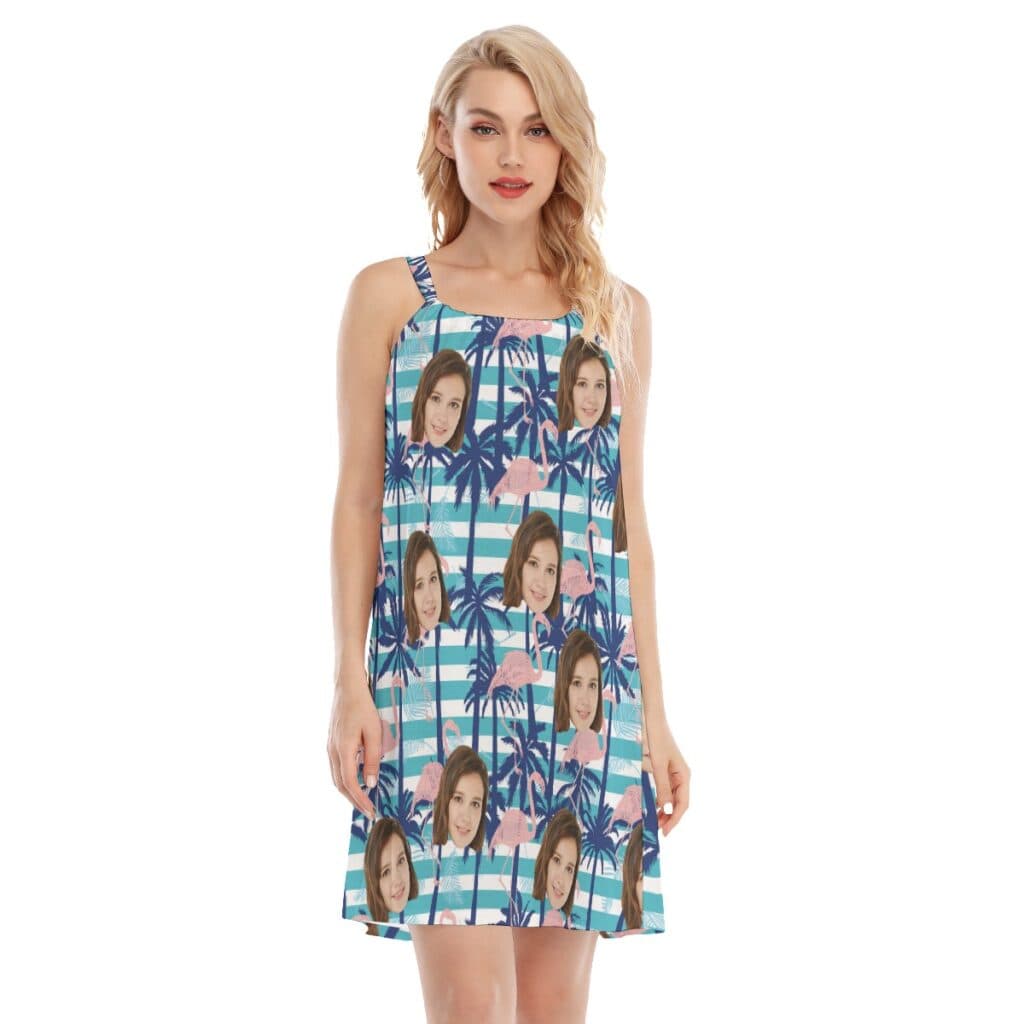 Palm Tree Flamingo Women's Dress With Custom Face (1)