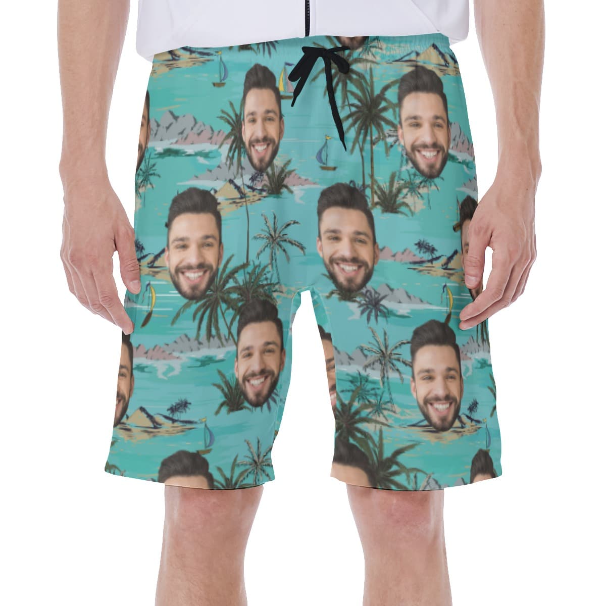 Palm Tree Island Hawaiian Swim Trunks For Men (1)