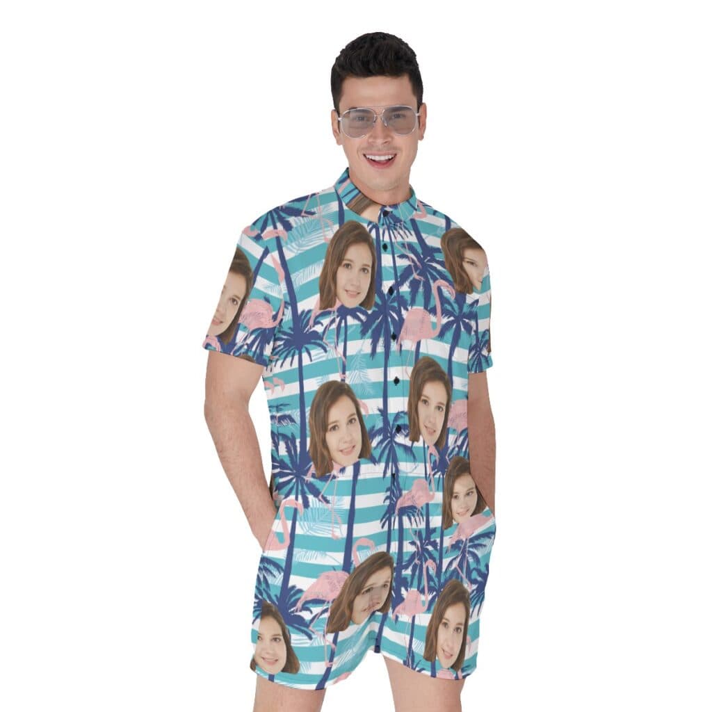 Palm Tree Men's Romper With Custom Face (1)