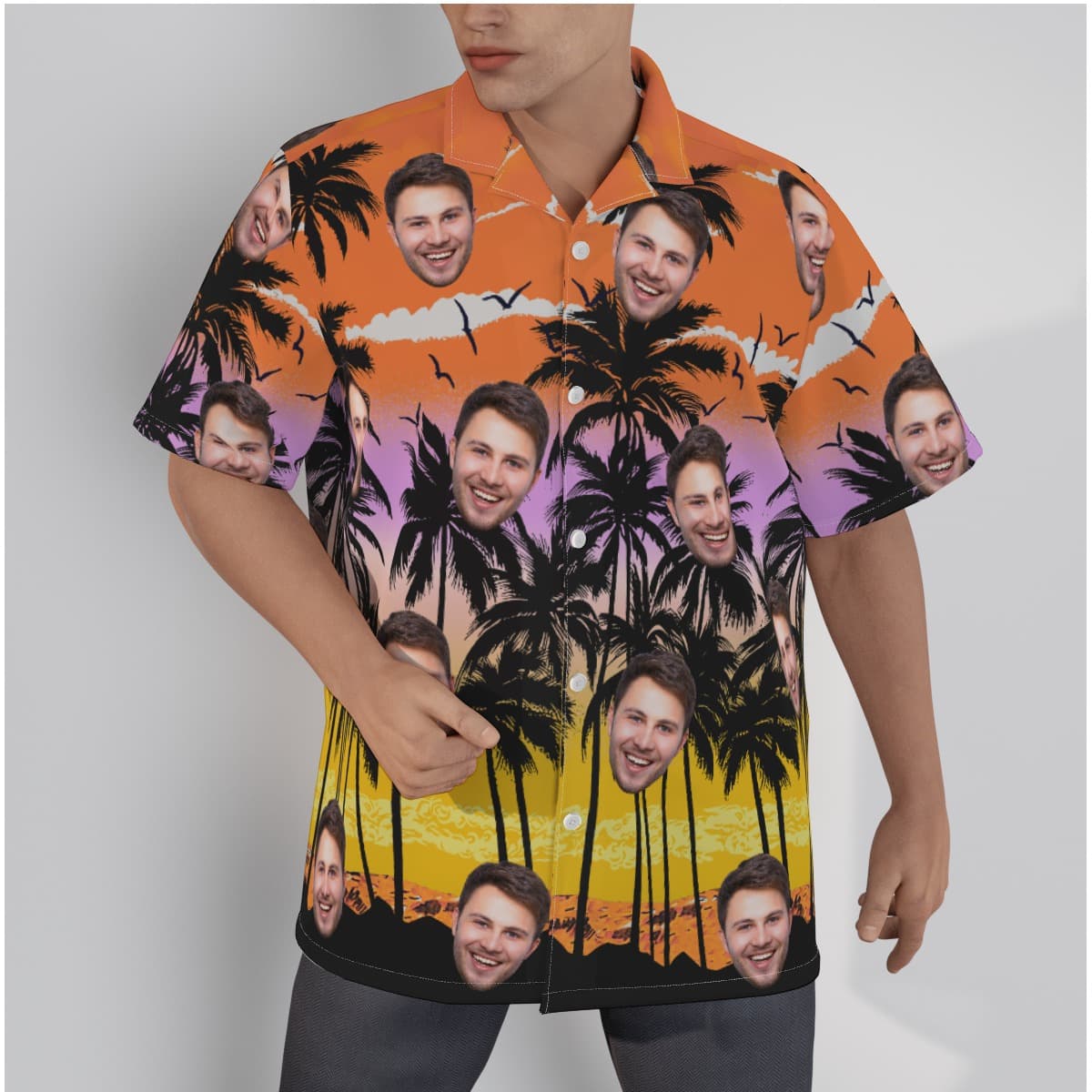 Palm Tree Orange Custom Hawaiian Shirt With Face (3)