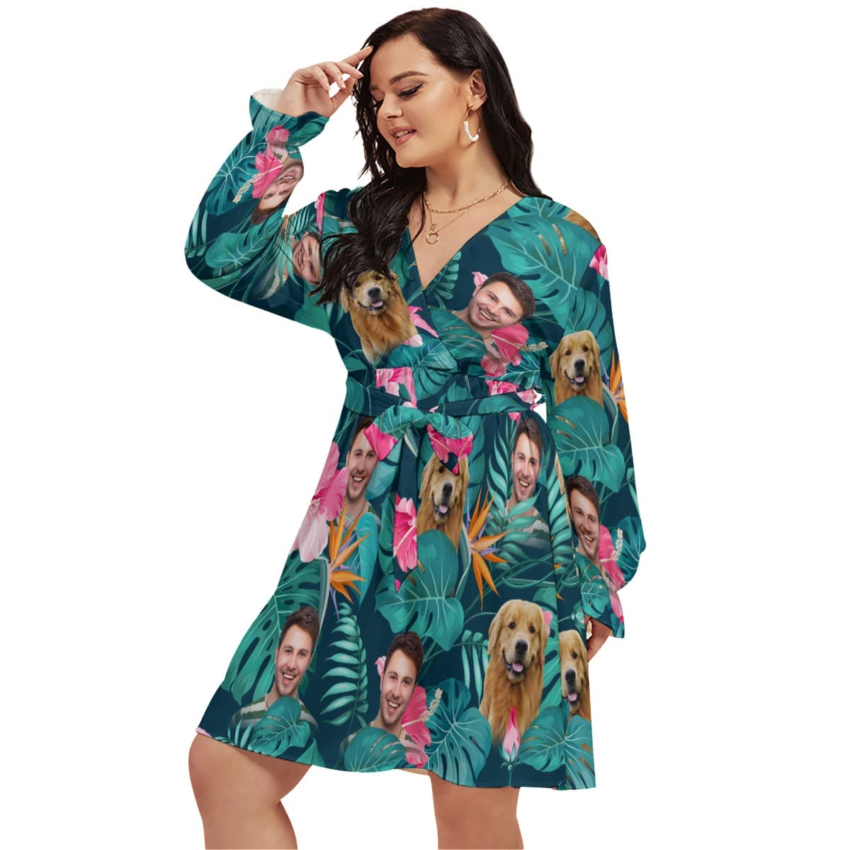Personalized Floral Hawaiian V-neck Oversized Dress (1)