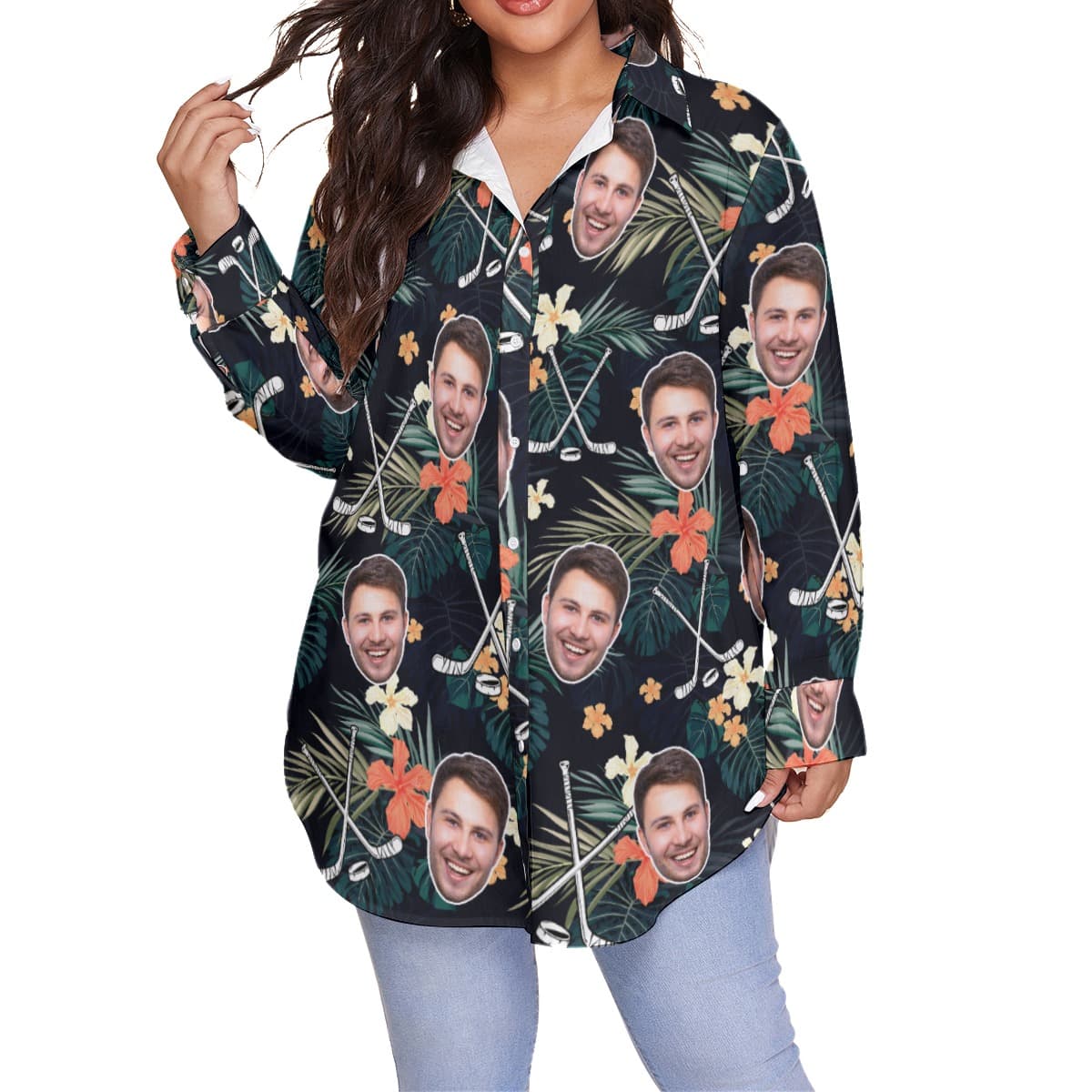 Personalized Floral Hockey Hawaiian Oversized Shirt With Face (1)