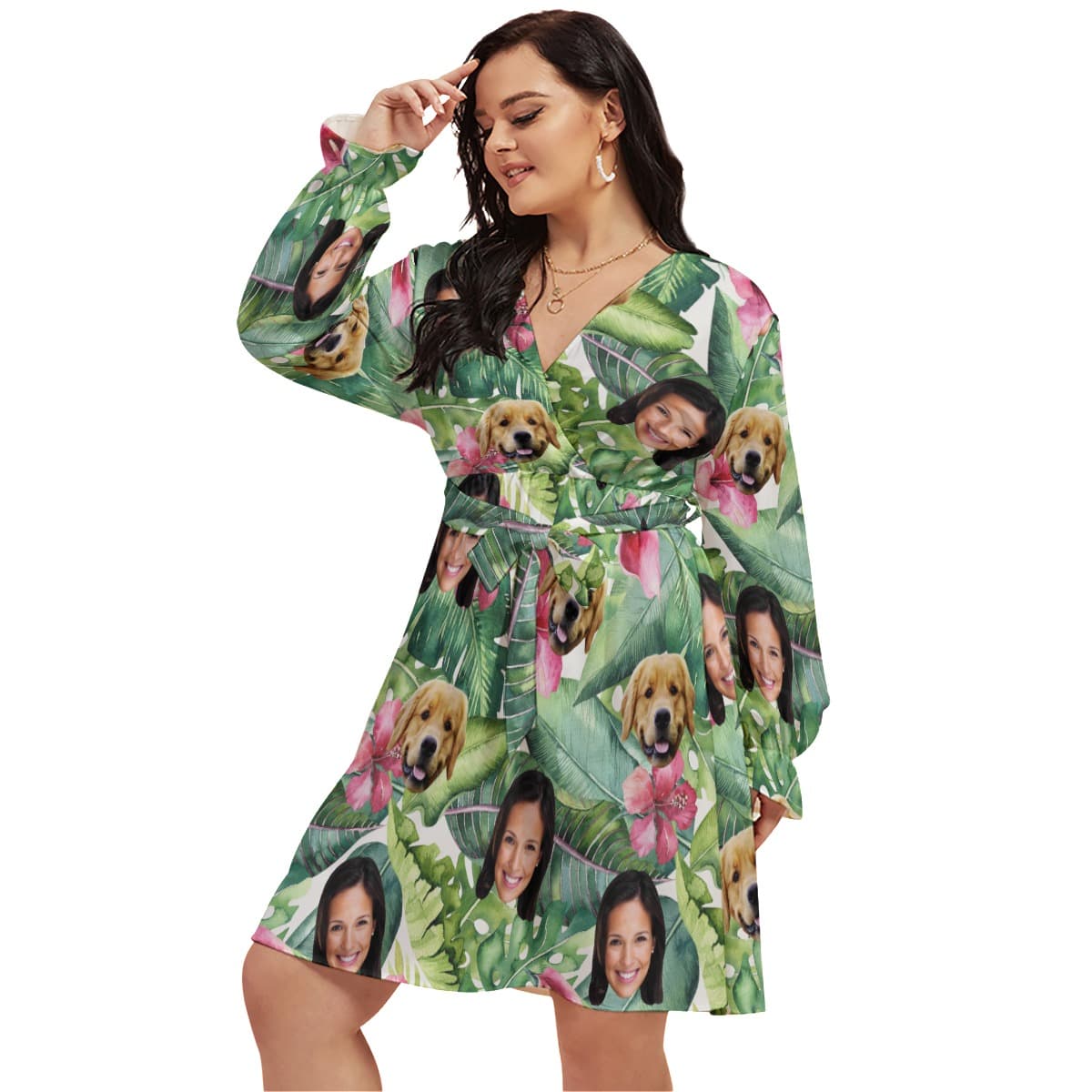 Personalized With Dog Tropical Hawaiian V-neck Oversized Dress (1)