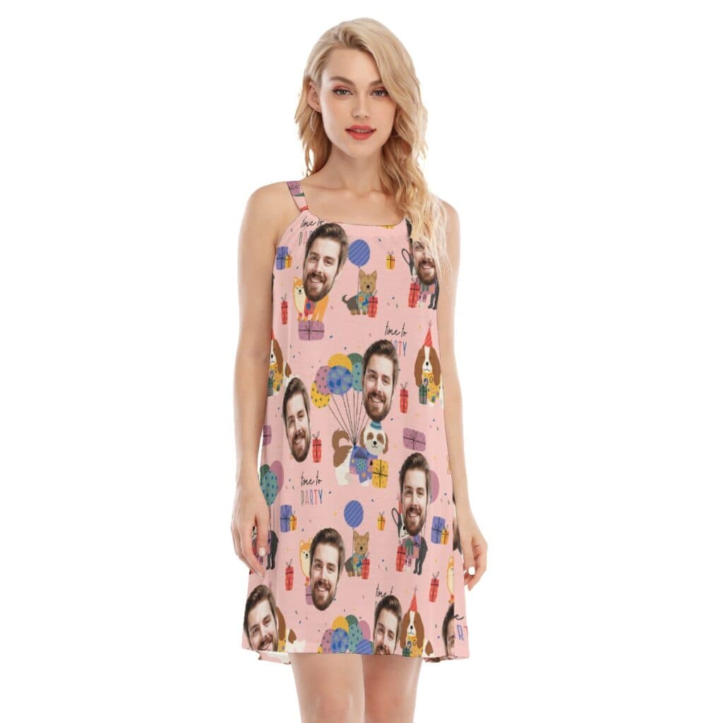 Pet Custom Face Pink Cami Dress For Birthday Gift (1)