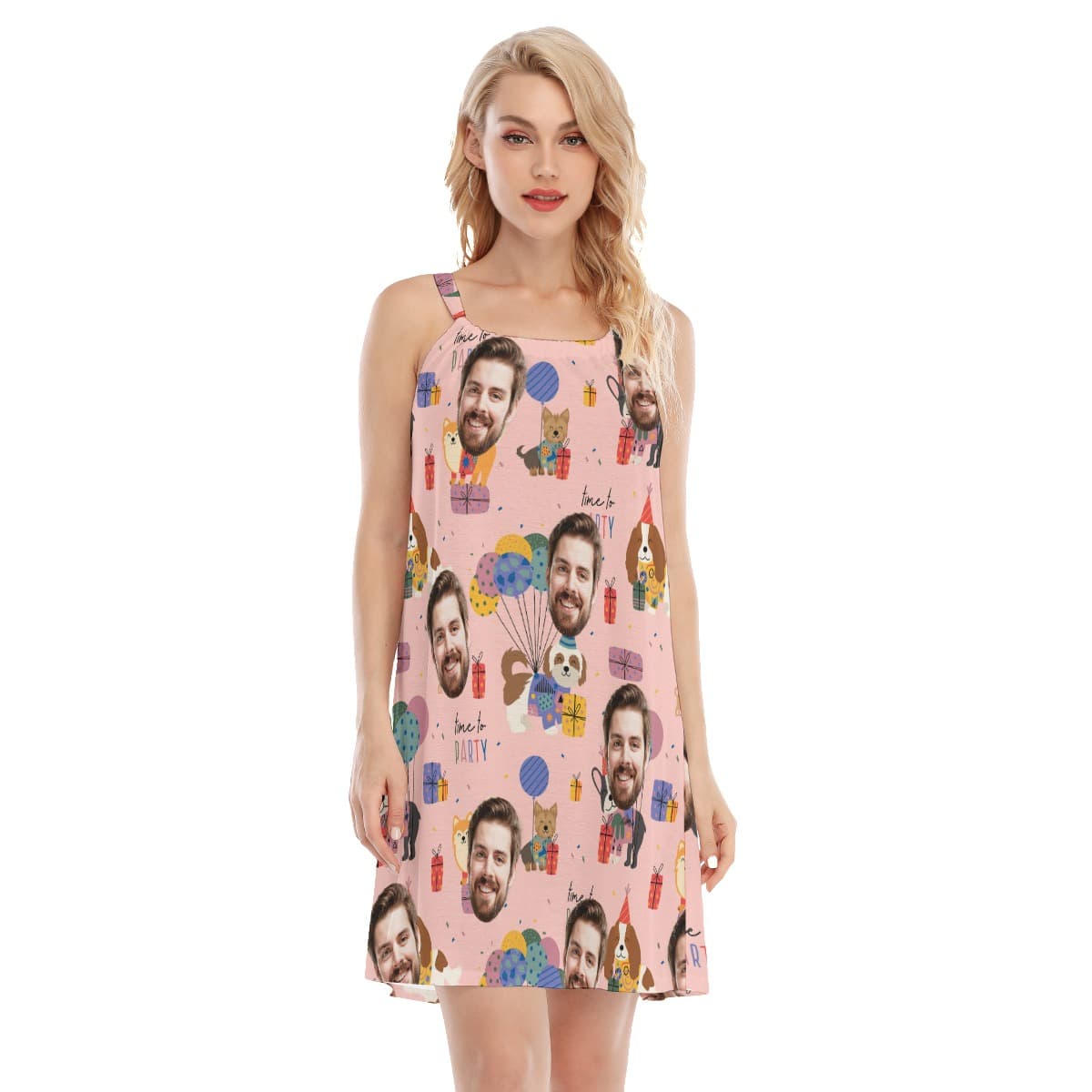 Pet Custom Face Pink Cami Dress For Birthday Gift (1)