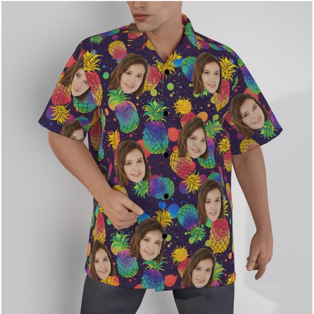 Pineapple Colorful Button Up Shirt With Multi Faces (1)