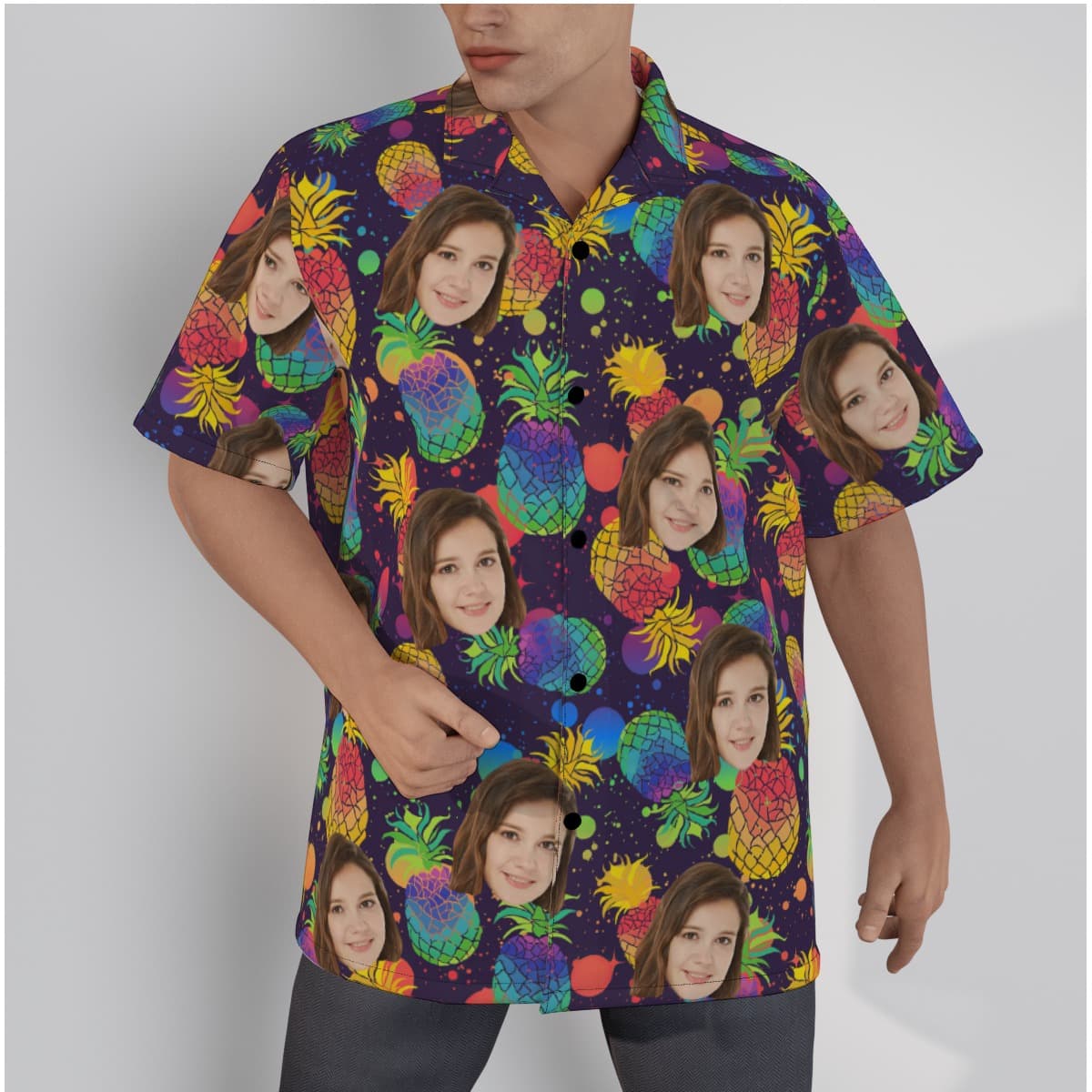 Pineapple Colorful Button Up Shirt With Multi Faces (1)