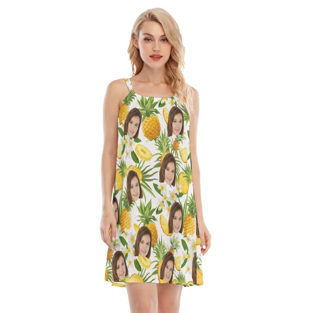 Pineapple Custom Tropical Women's Cami Dress With Face (1)