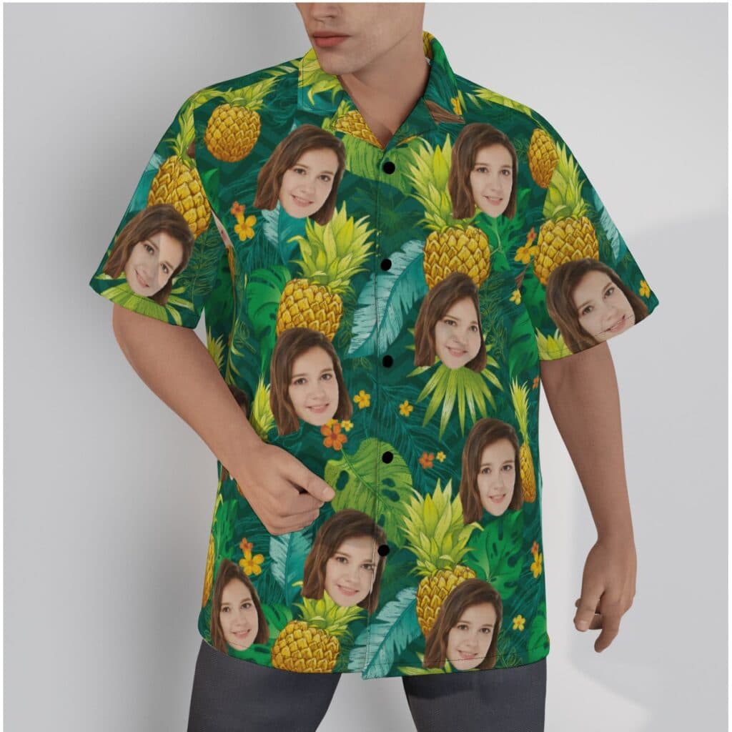 Pineapple Green Hawaiian Shirt With Custom Face (1)