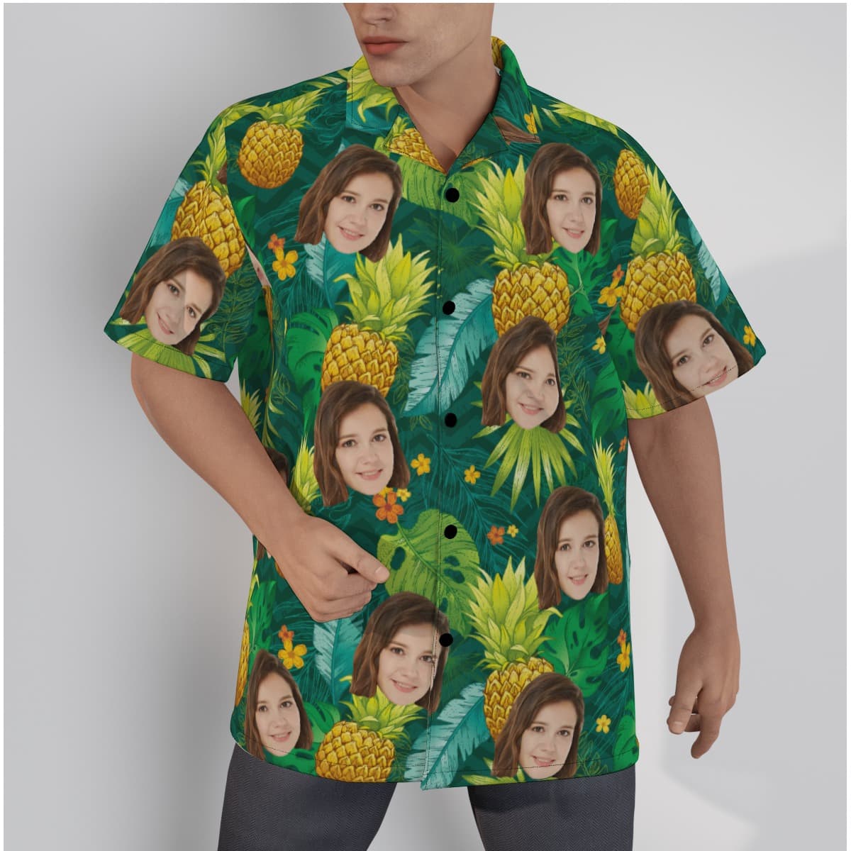 Pineapple Green Hawaiian Shirt With Custom Face (1)