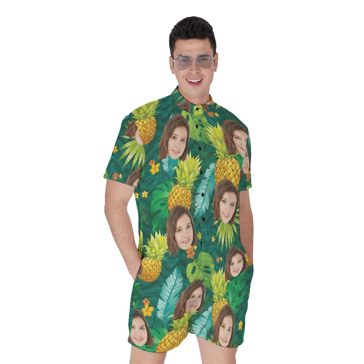 Pineapple Green Men’s Romper With Multi Faces (4)
