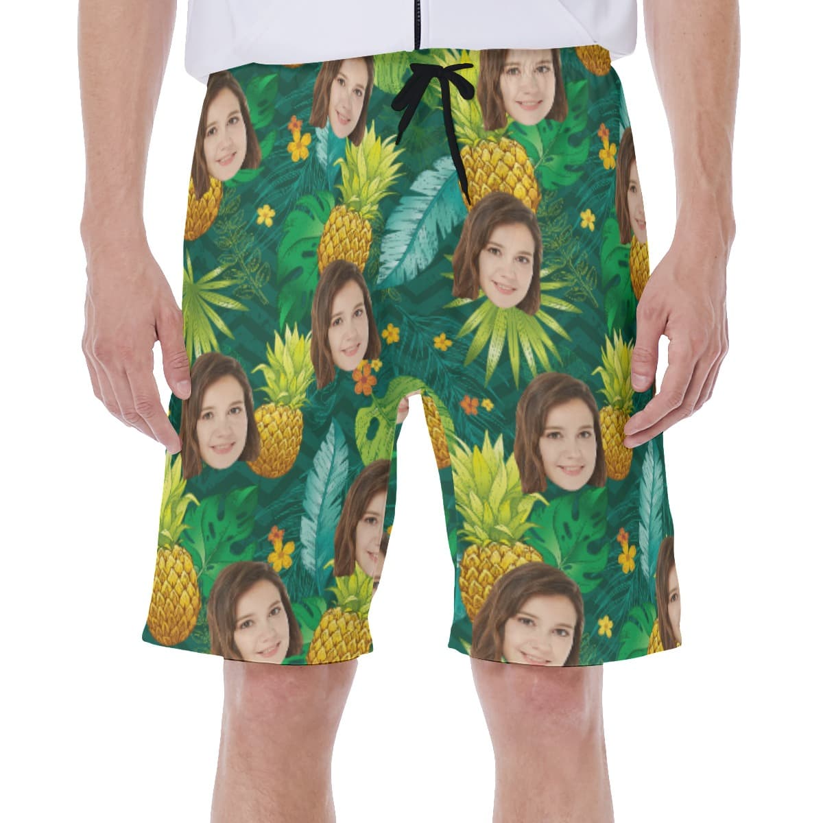 Pineapple Green Men's Swim Trunks With Custom Face (1)