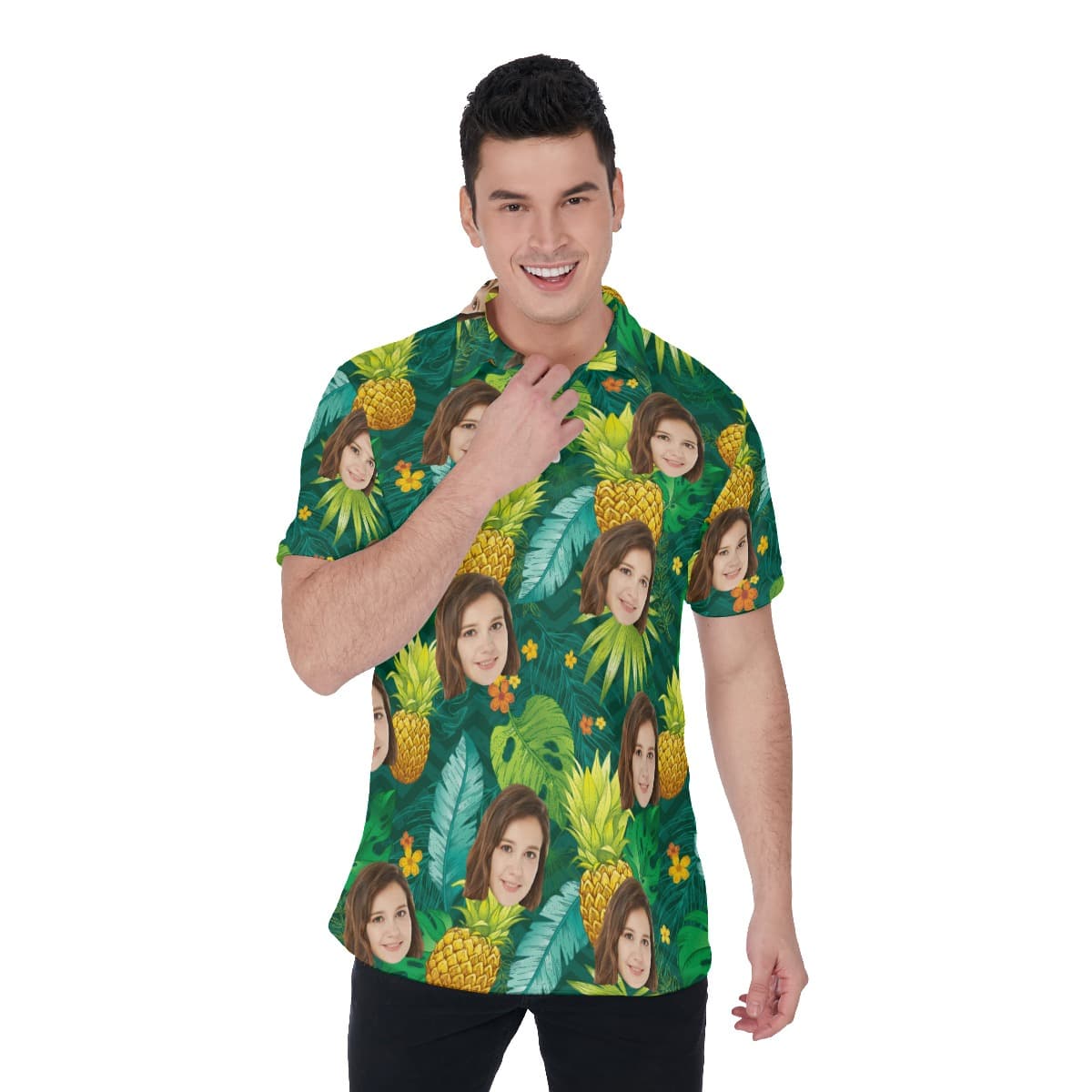 Pineapple Green Polo Shirt With Custom Face (1)