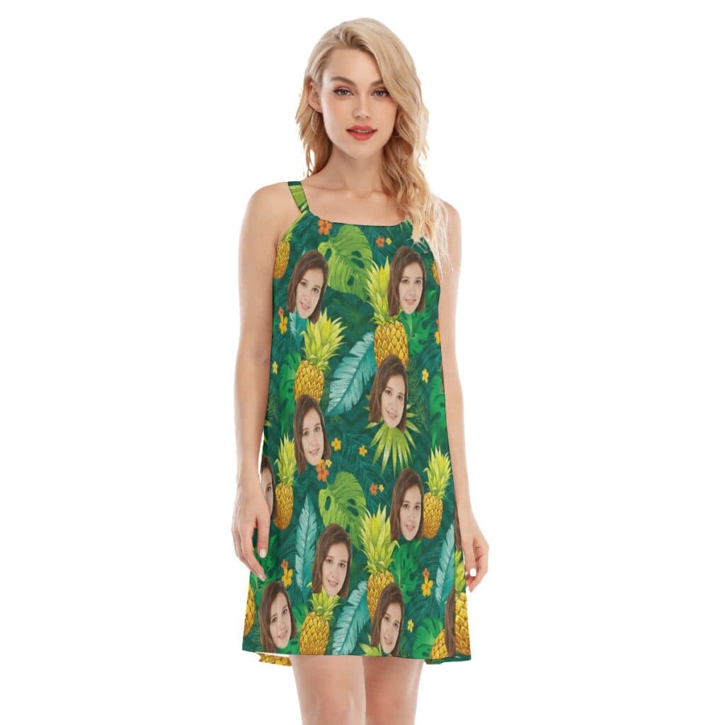 Pineapple Green Women Dress With Multi Faces (1)