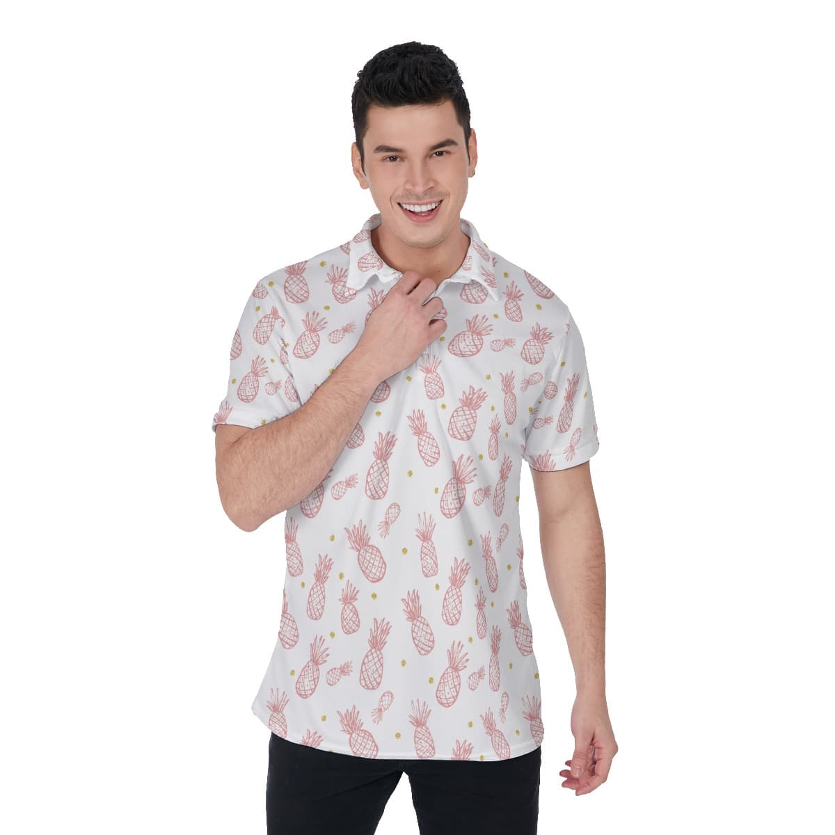 Pineapple Pink And White Men's Polo Shirt (1)