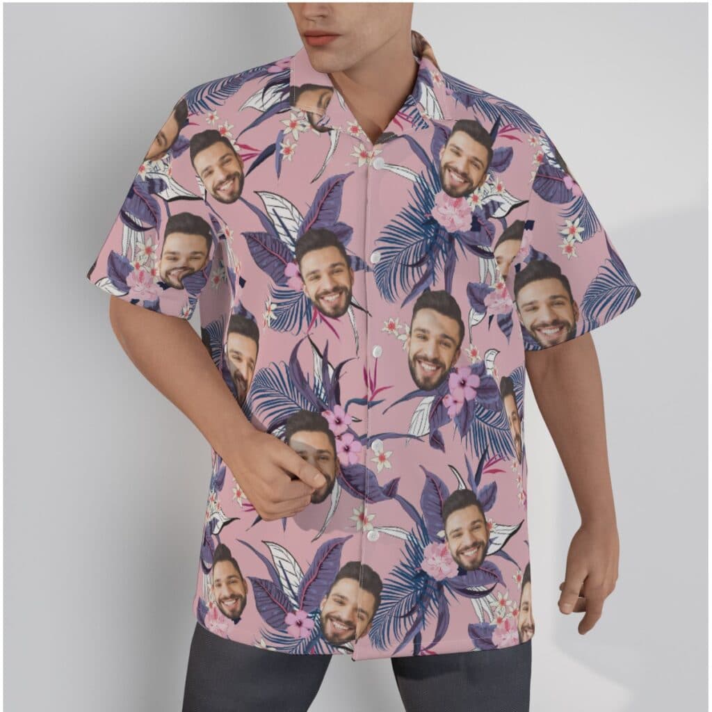 Pink Custom Face Men's Hawaiian Shirt (1)
