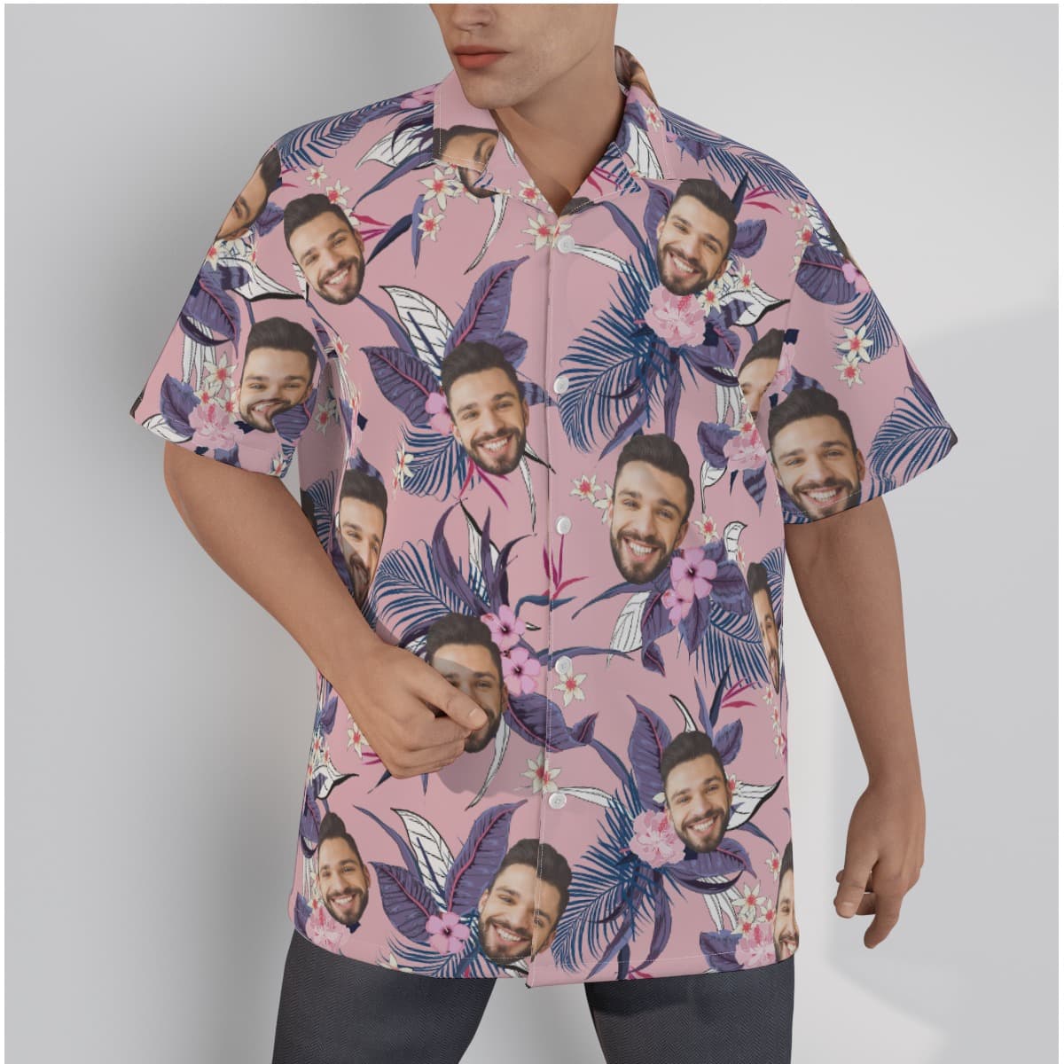Pink Custom Face Men's Hawaiian Shirt (1)