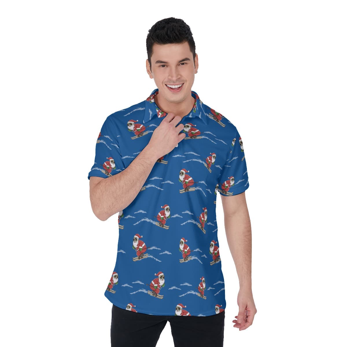 Playing Santa Blue Hawaiian Shirt For Men (1)