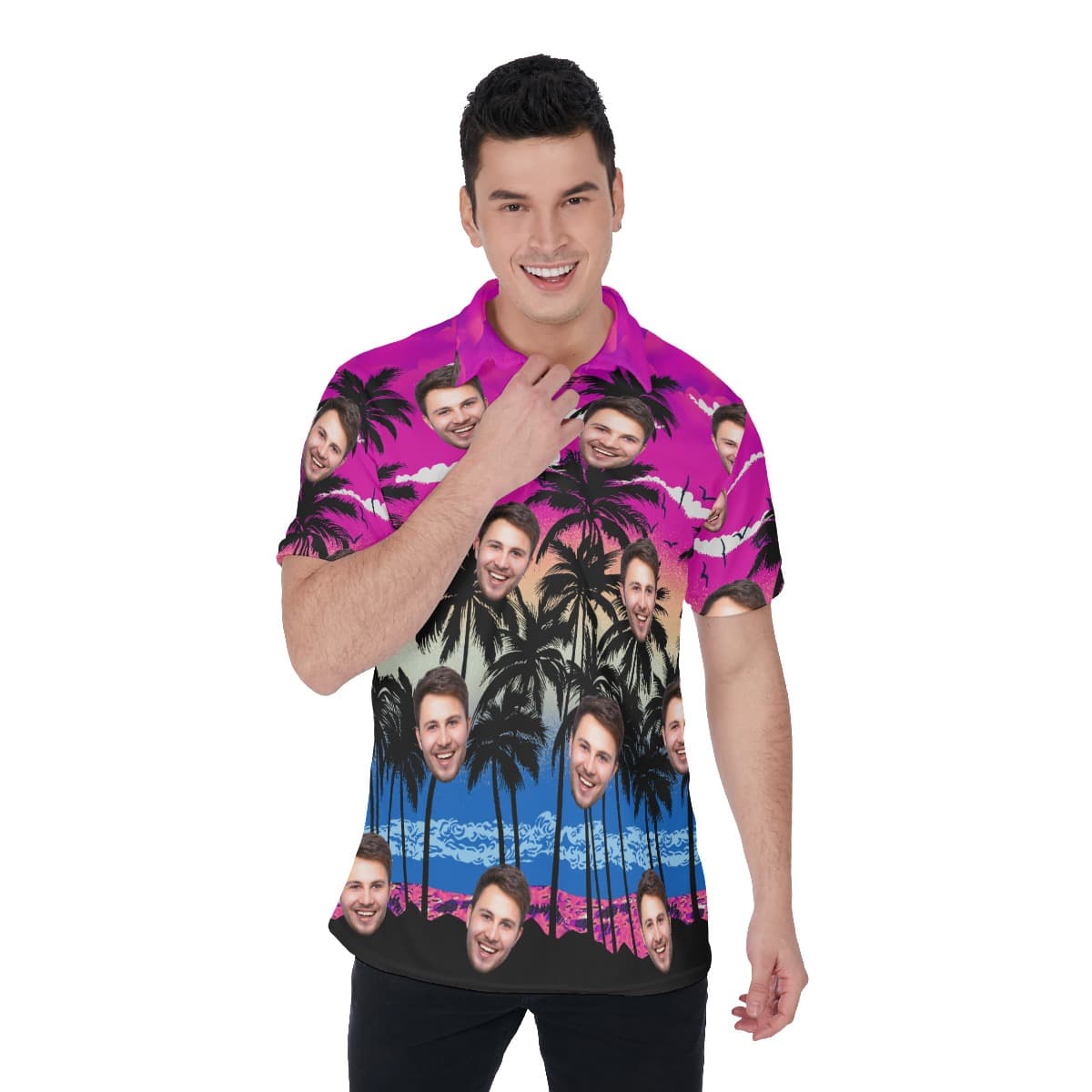Purple Beach Men's Polo Shirt With Custom Face (1)
