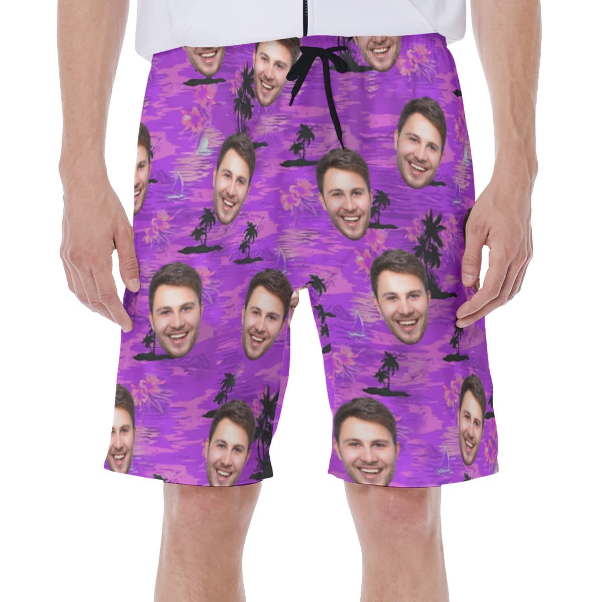 Purple Beach Men's Swim Trunks With Custom Face (1)
