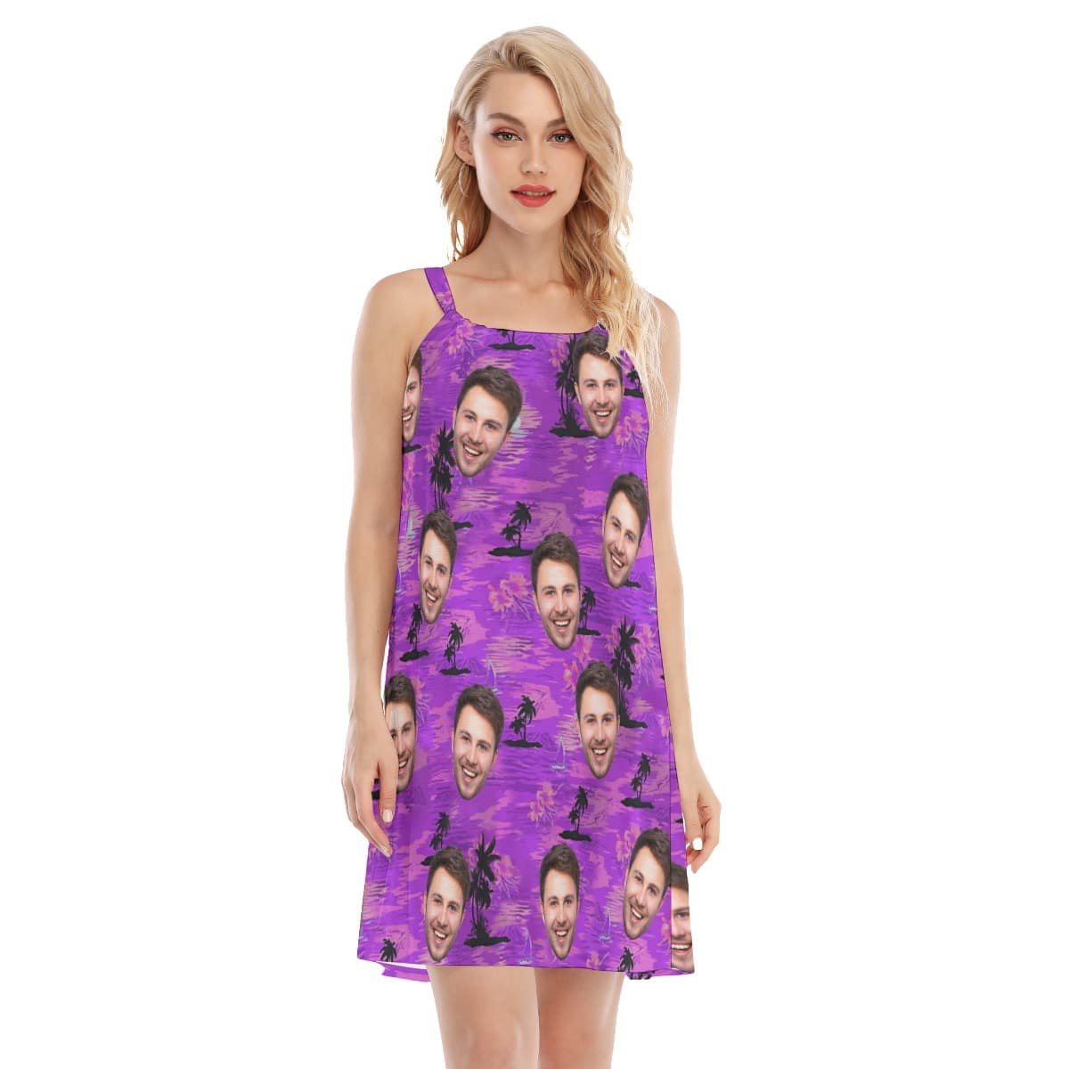 Purple Beach Women's Cami Dress With Custom Face (1)