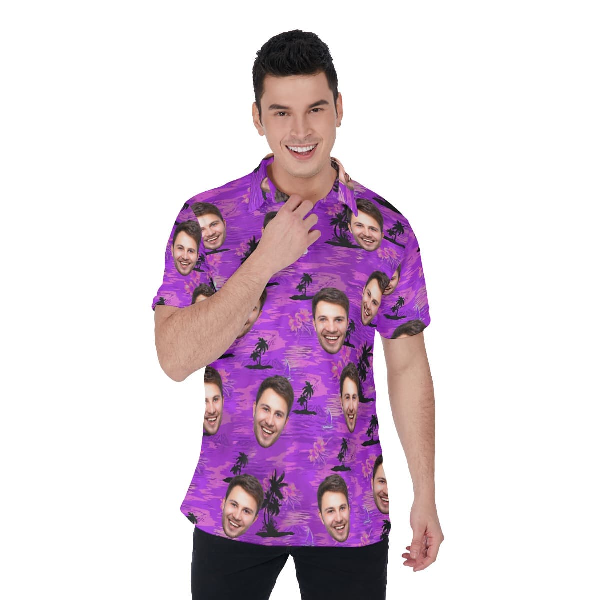 Purple Men's Polo Shirt With Custom Face (1)