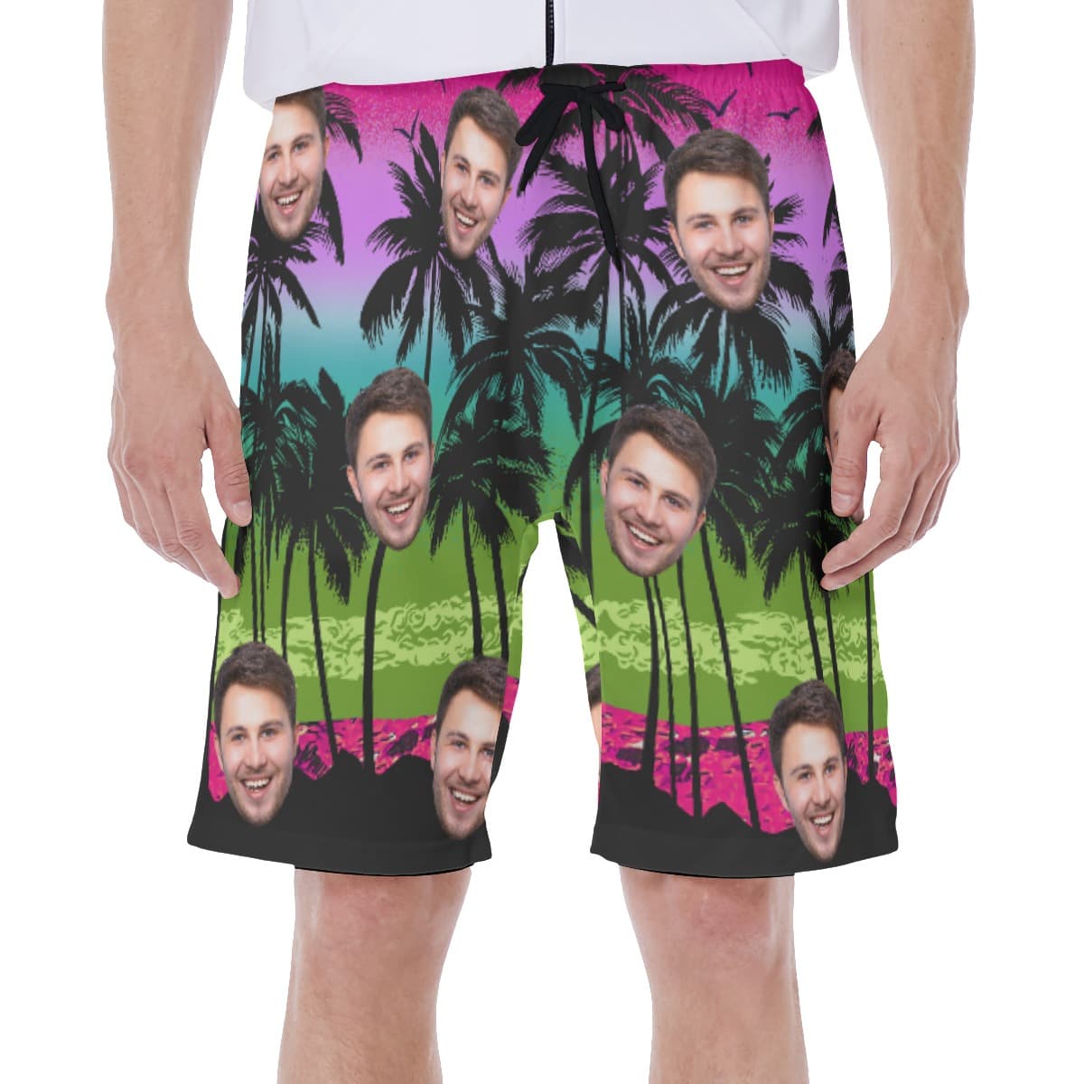 Purple Palm Tree Men's Hawaiian Shorts With Custom Face (1)