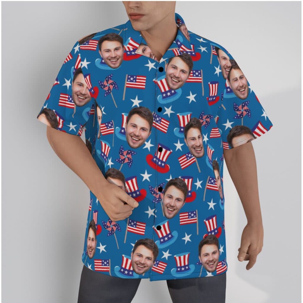 Red White And Blue Hawaiian Shirt With Custom Face (1)