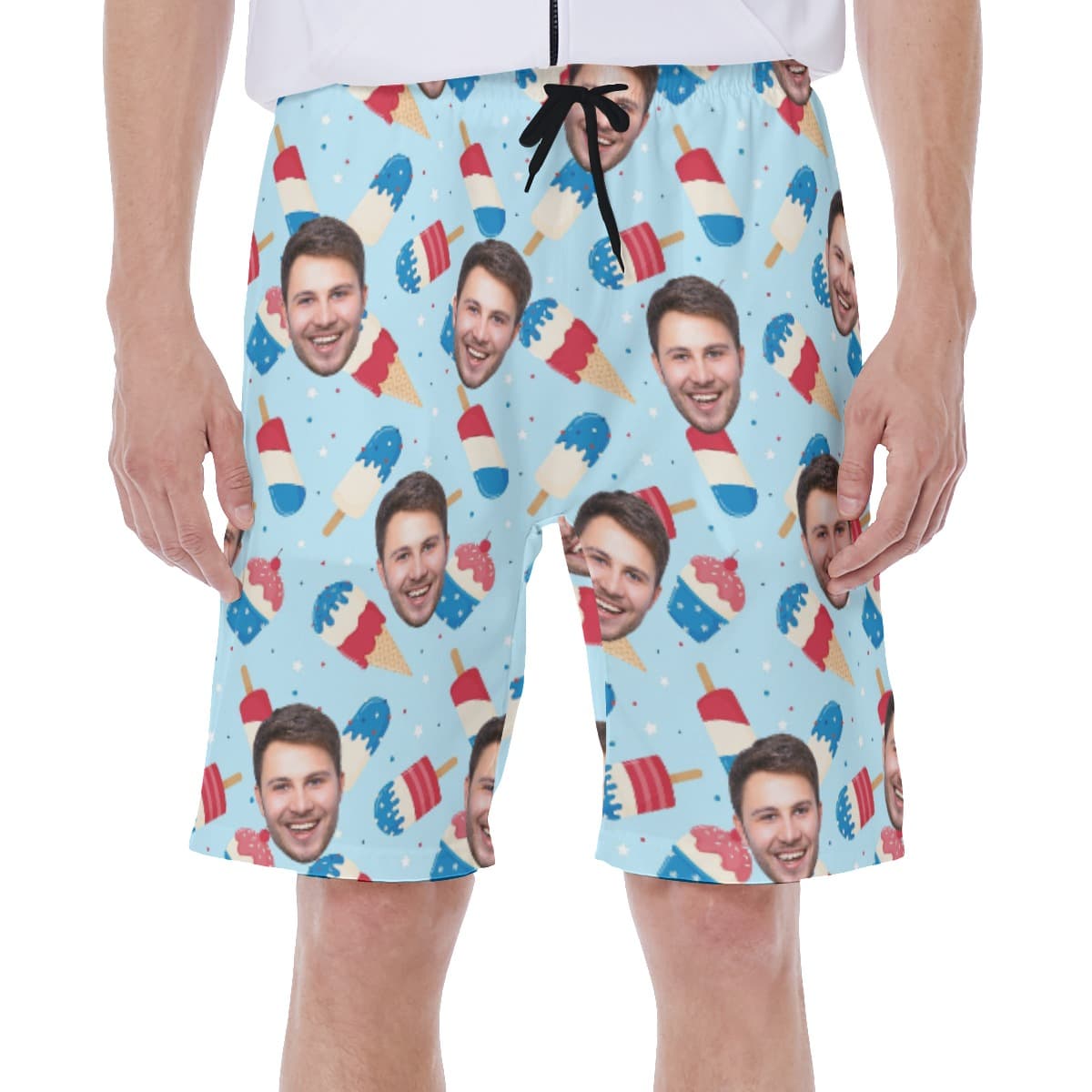 Red White And Blue Men's Swim Trunks With Custom Face (1)