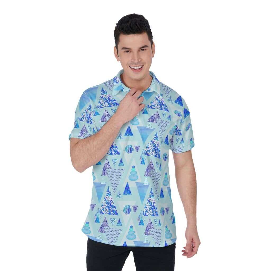 Retro Ocean Blue Polo Collar Shirt (1)