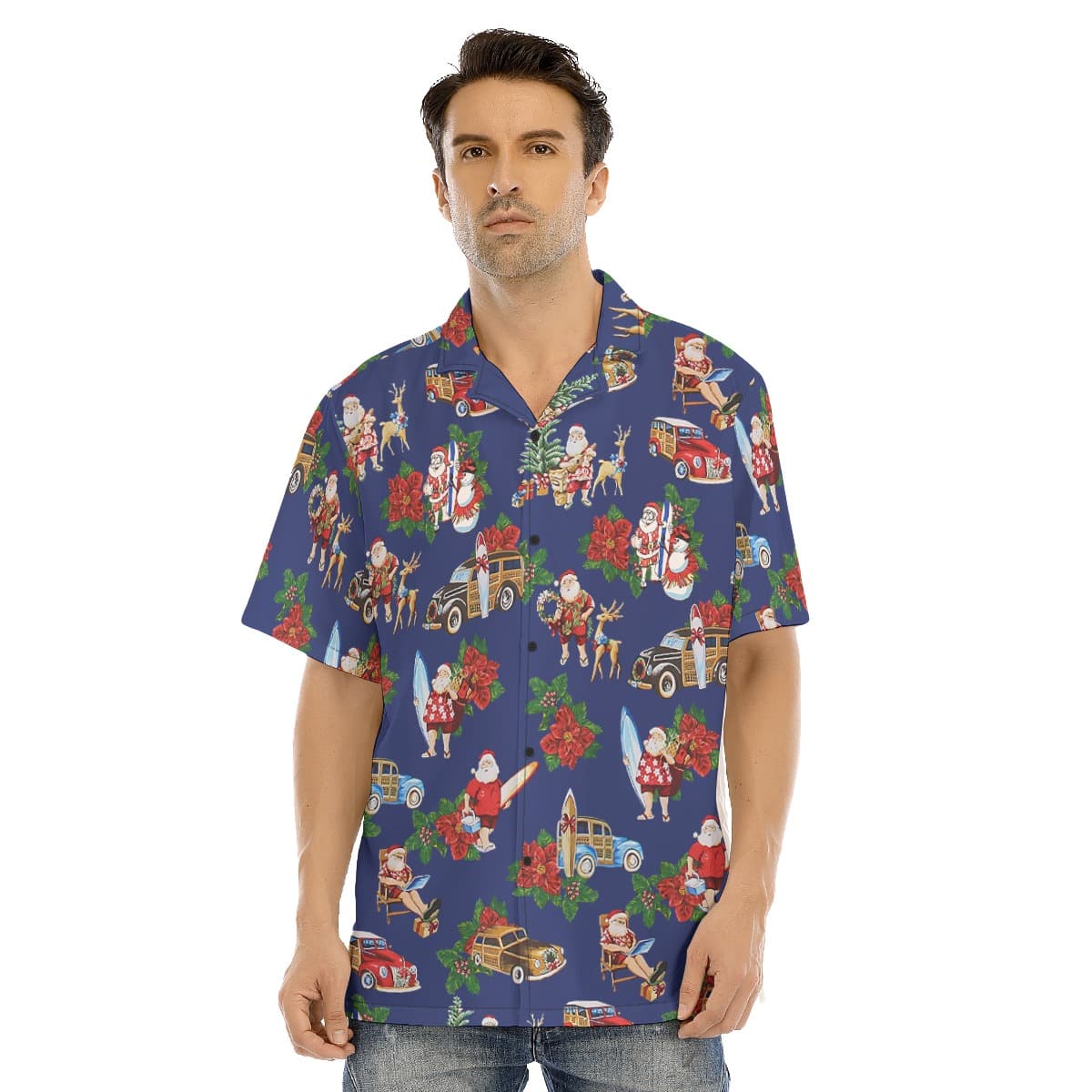 Santa On The Beach Blue Hawaiian Shirt For Men (1)