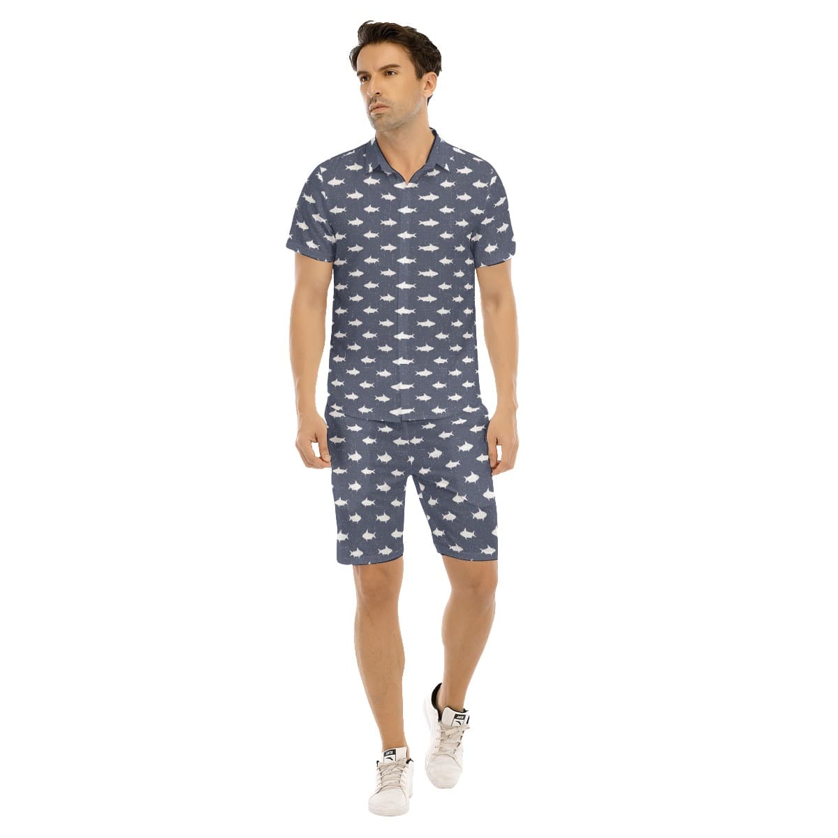 Shark All Over Print Hawaiian Shirt Set For Men (1)